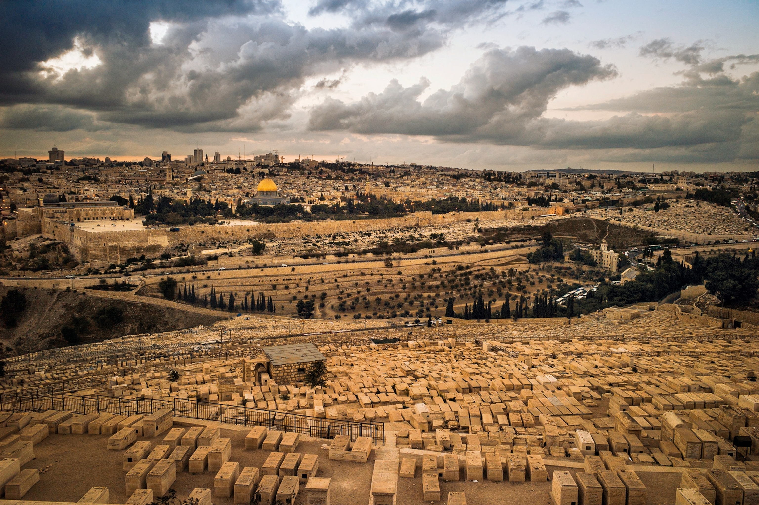 View of the city of Jerusalem from a Jewish cemetery on the Mount of Olives.