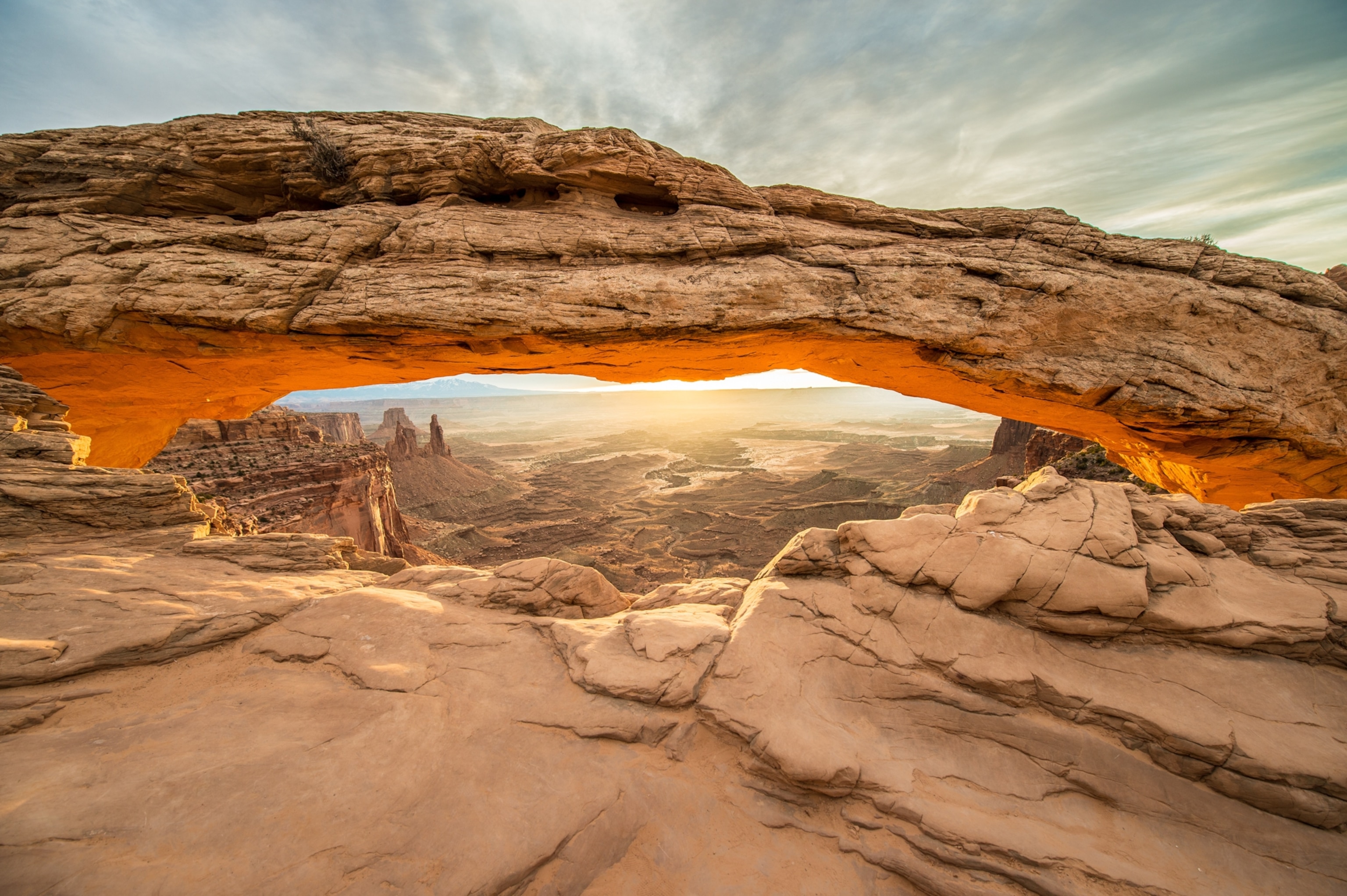 A archway over a landscape.