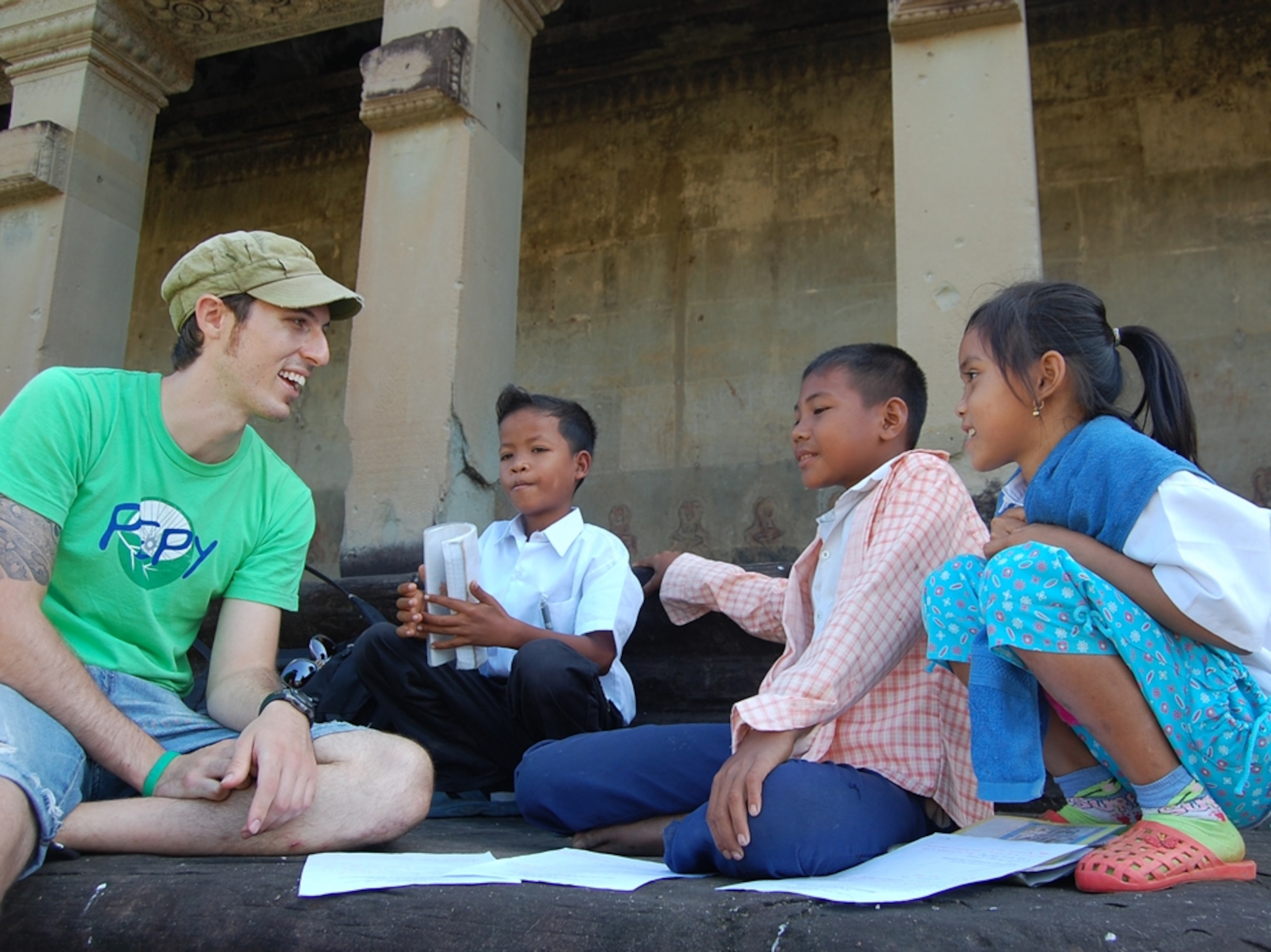 Volunteer working with children