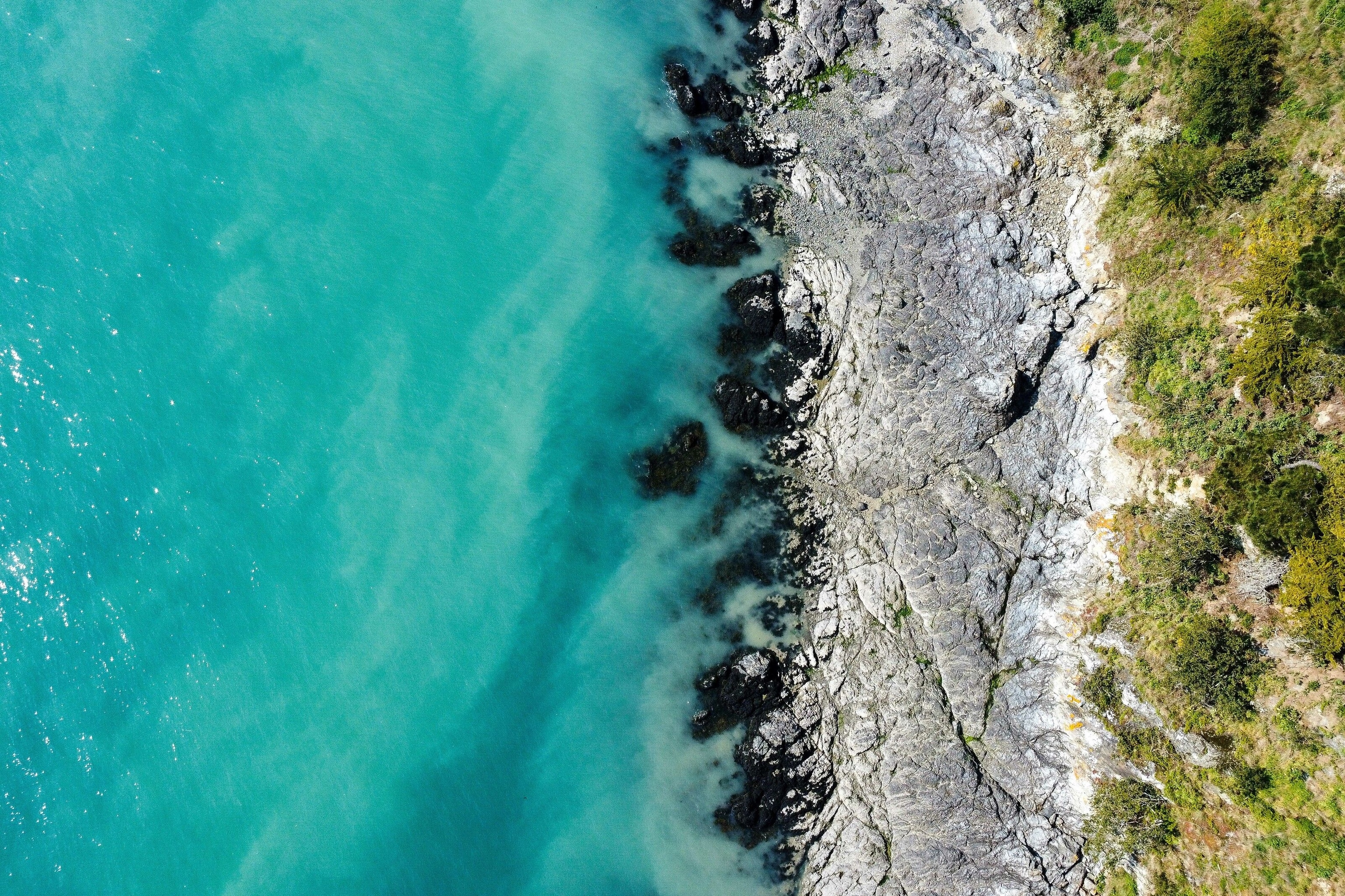 Birds eye view of the shoreline of Mont Saint-Michel Bay.