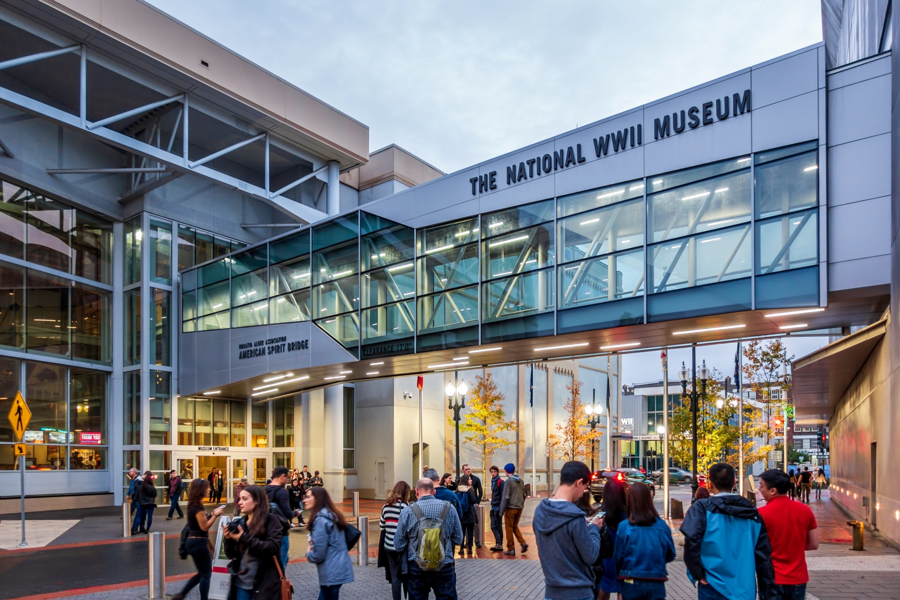 New Orleans, USA - Dec 18, 2017: People around the entrance to the National WWII Museum