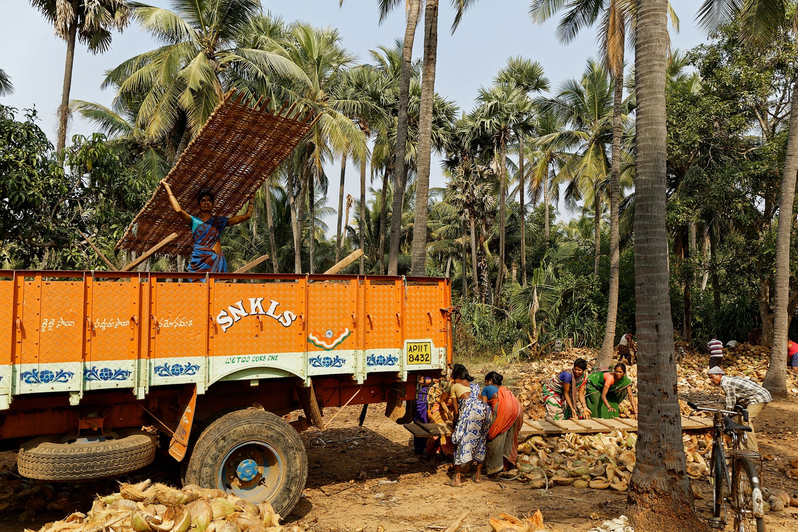 women in a truck in India