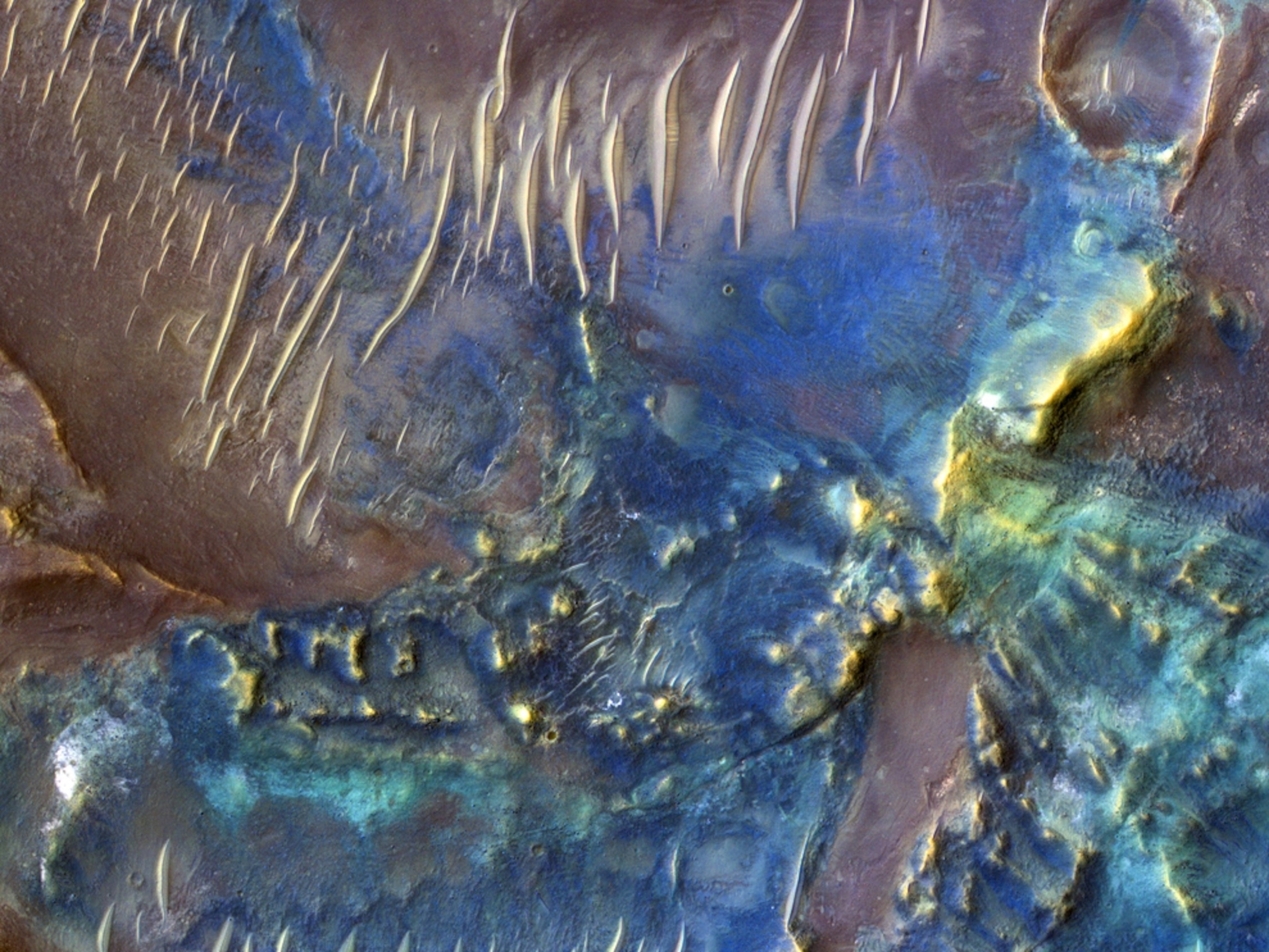 Mars picture: multicolored view of a crater floor