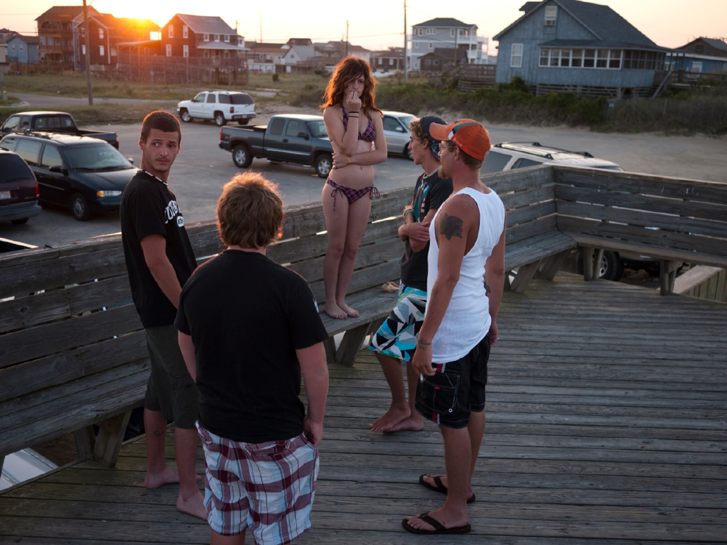 teenagers hanging out at the beach