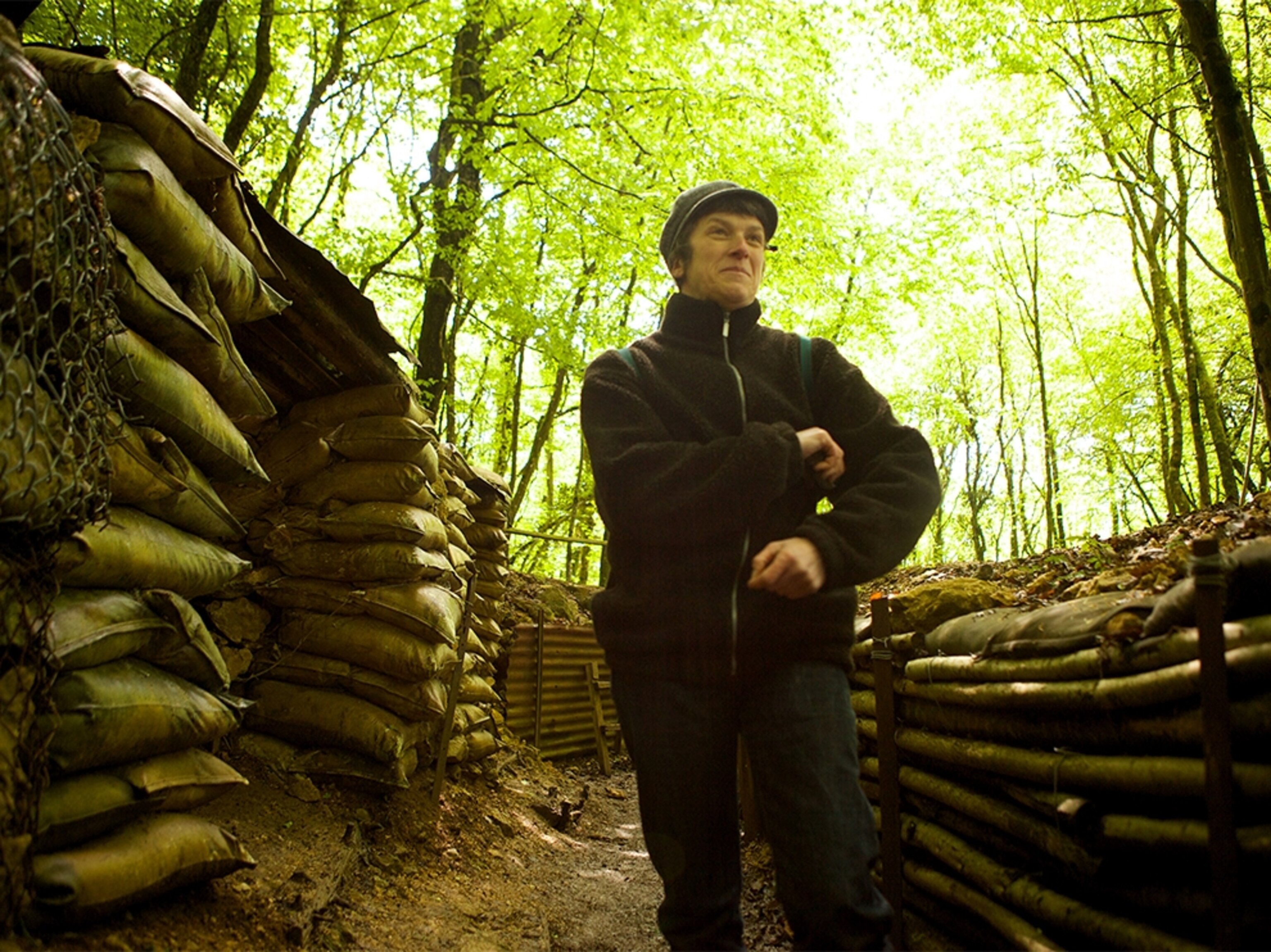 a guide giving tours of a reconstructed WWI trench in St.-Mihiel, France