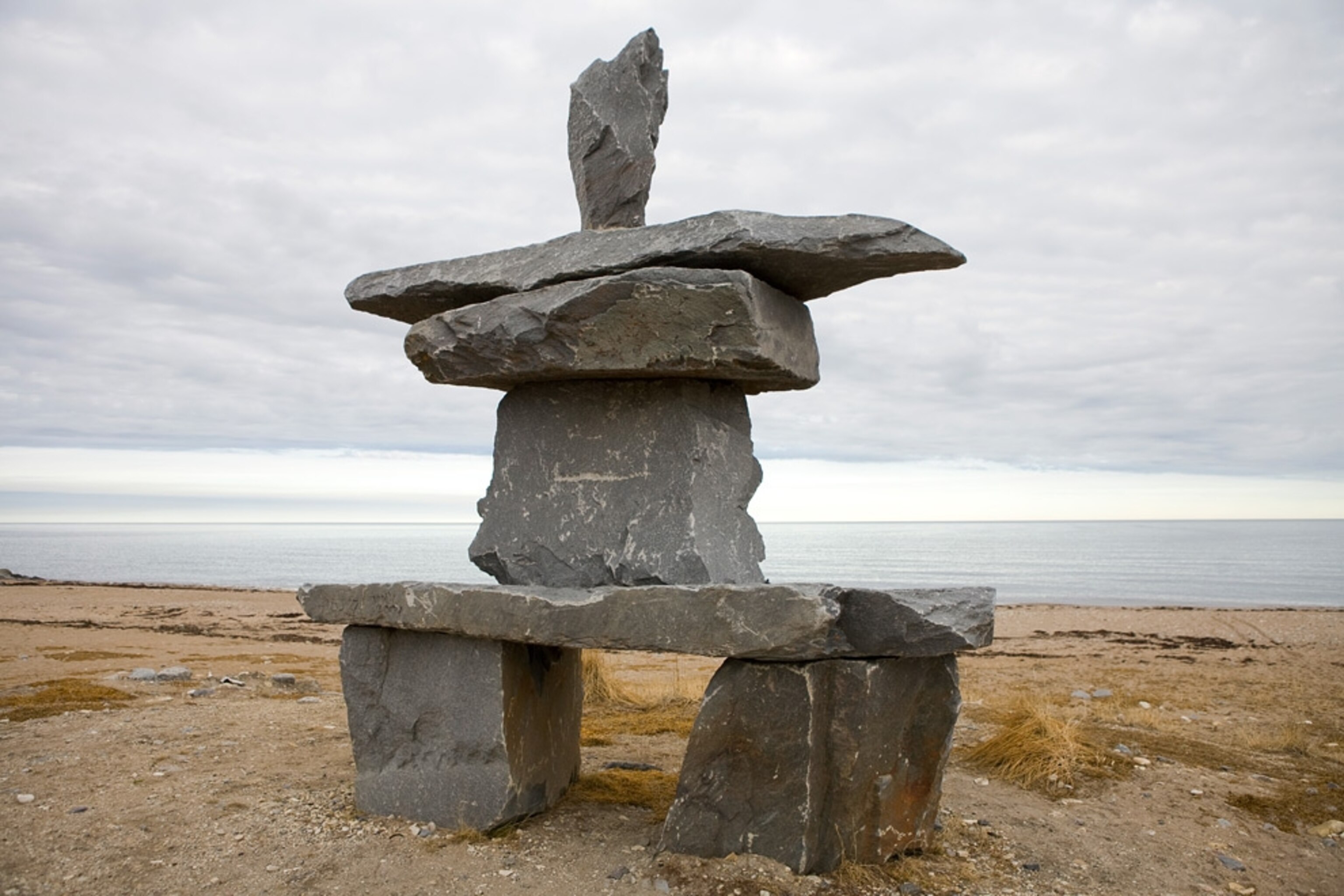 Picture of an inukshuk by Manitoba's Hudson Bay
