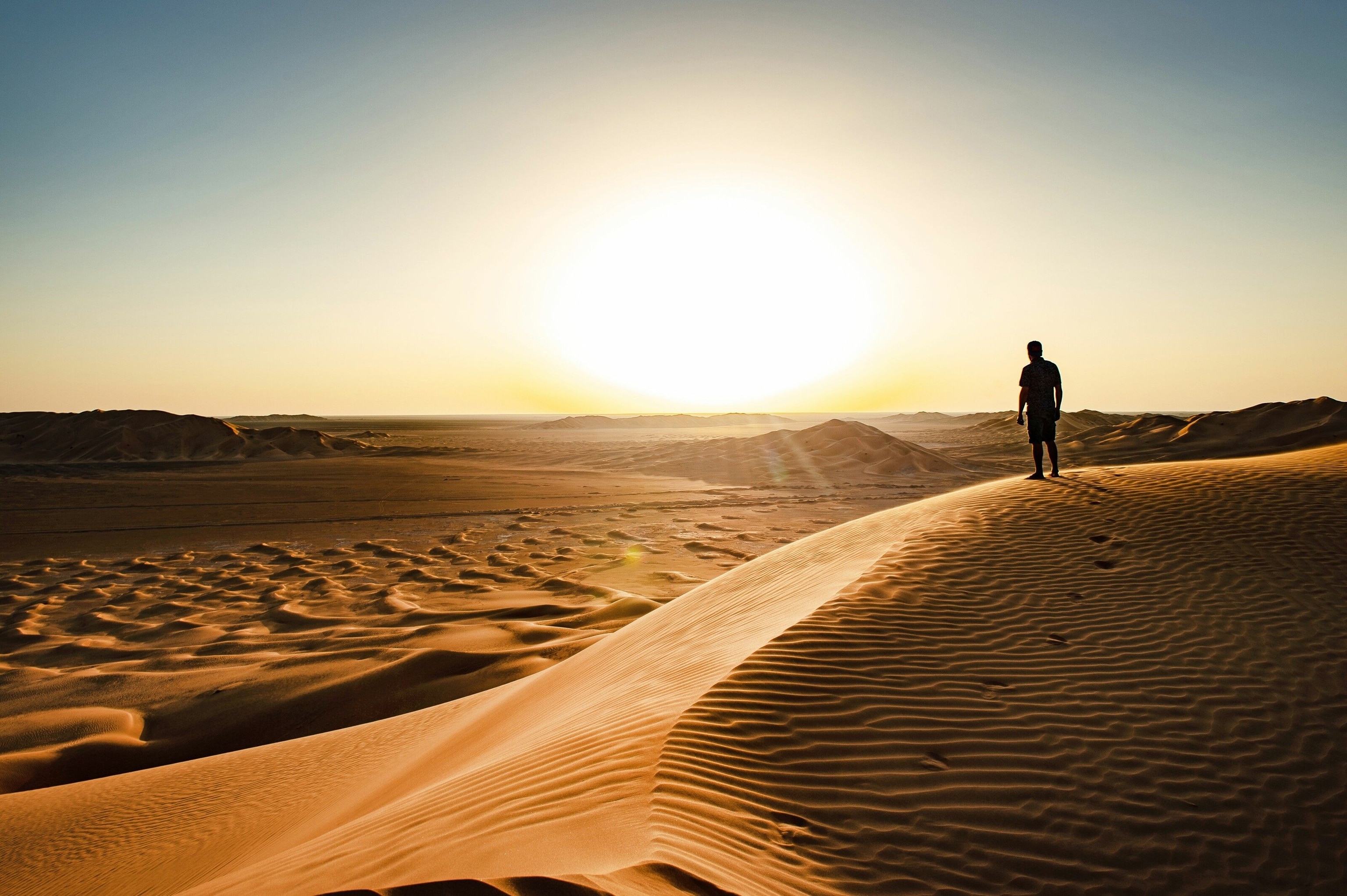 The towering sand dunes encircling Bedouin campsites in the Rub' al Khali provide elevated platforms from which to watch the sun rise and set. They’re also places where viewers can’t help but be reminded how small they are on this planet and how vast, beautiful and untameable our natural environment can be. Temperatures out on these dunes can reach 51C in the summer months, dropping to 22C in winter, but if you look closely you’ll see that life, from lizards to dug beetles, survives even here.