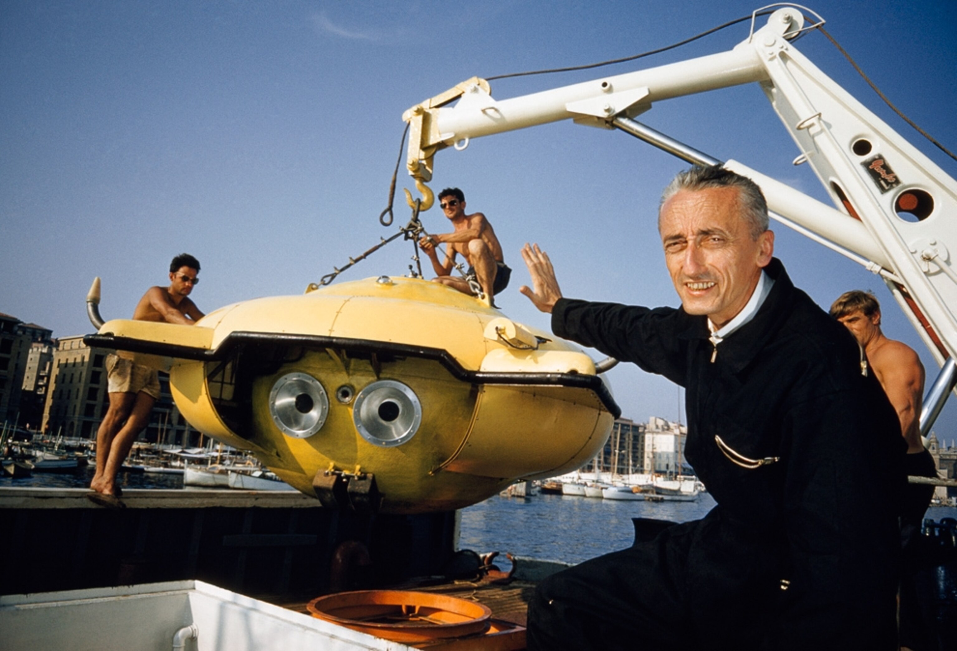 Jacques Cousteau picture: shown with submersible for gallery on top ten National Geographic grants