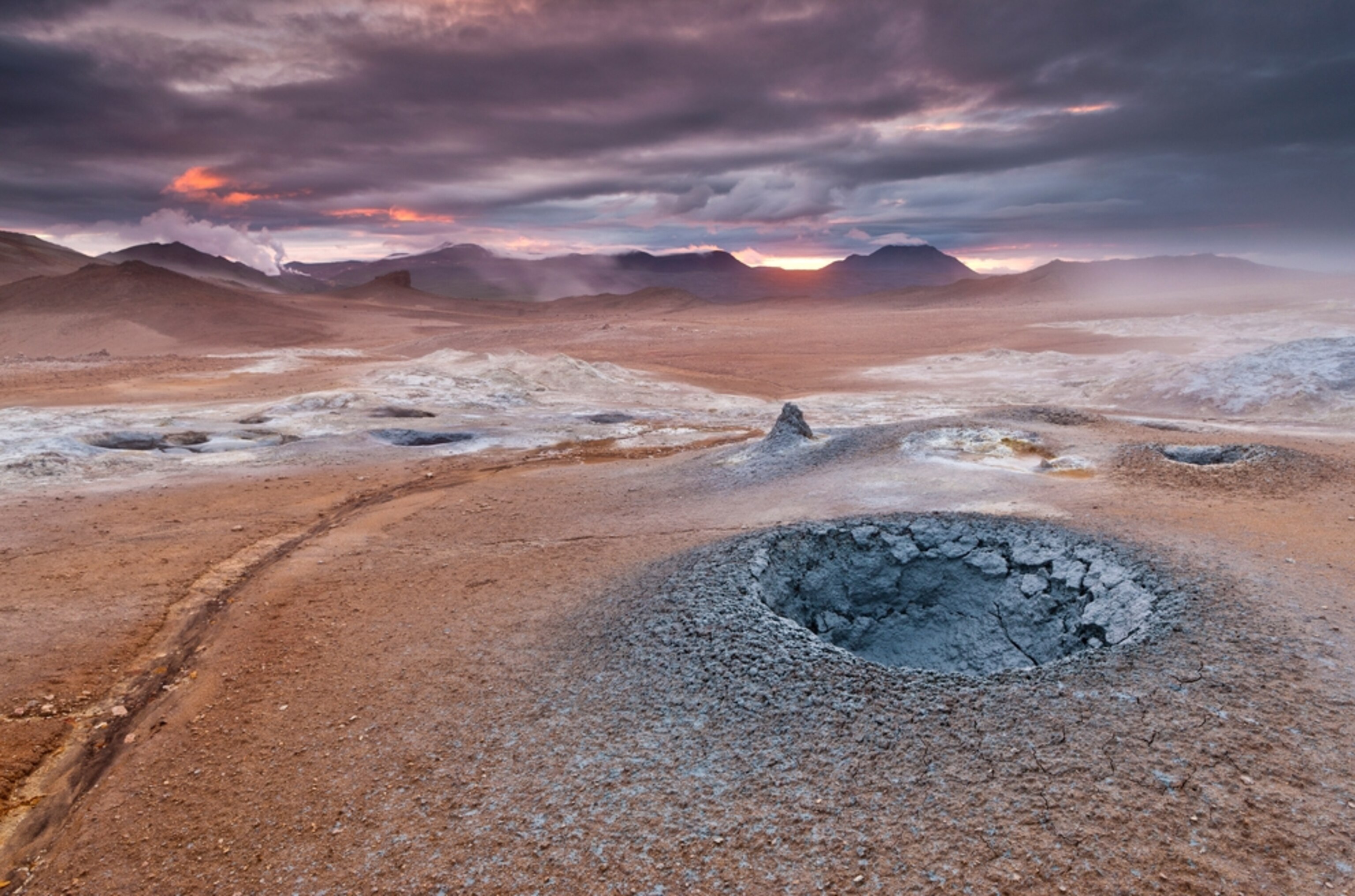 A field of sulfurous mud springs