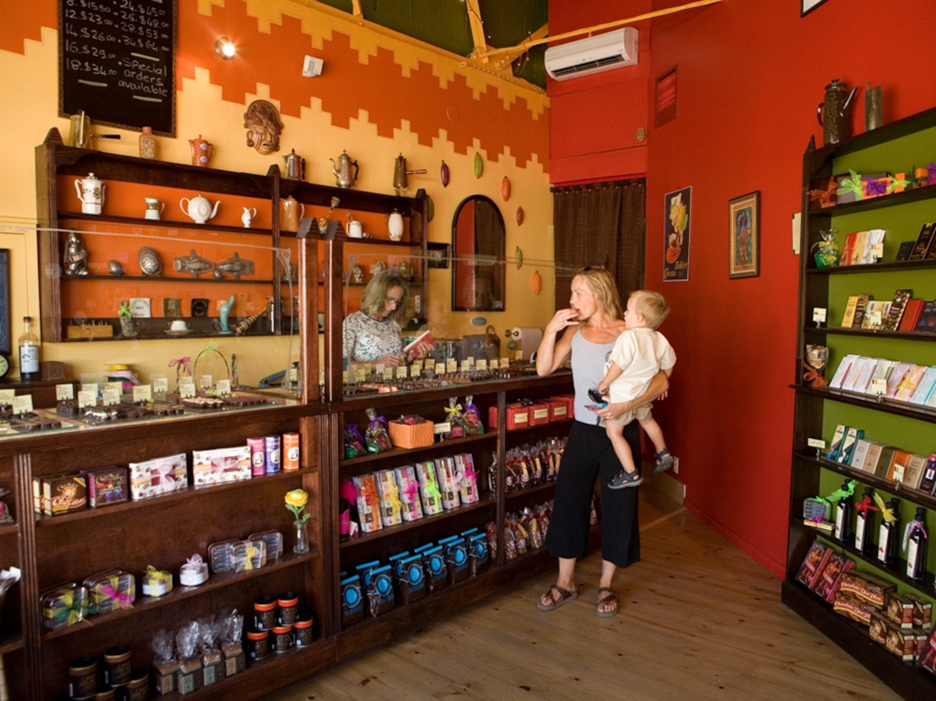 mother and child eating chocolate in santa barbara