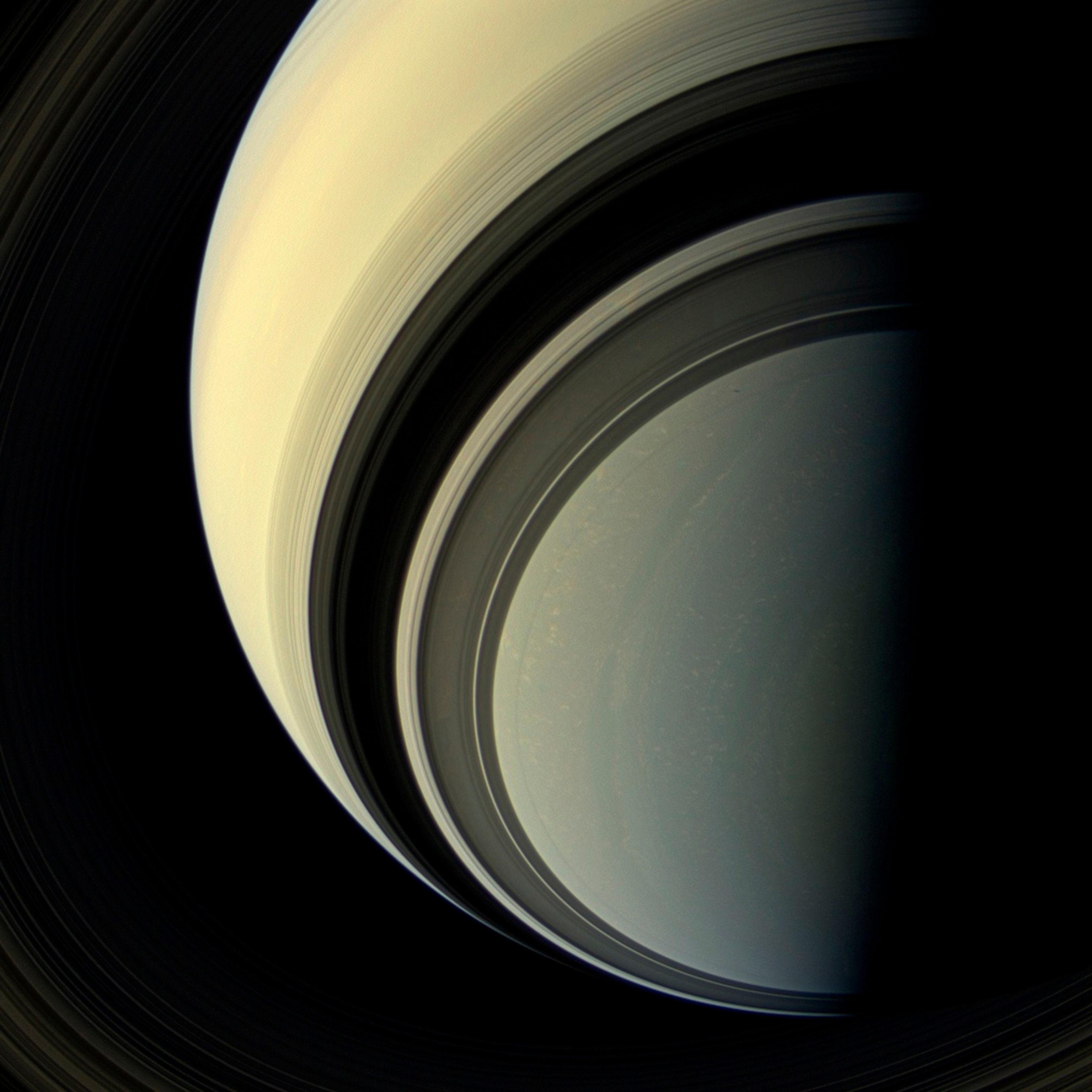 This image provided by NASA shows that Winter is approaching in the southern hemisphere of Saturn and with this cold season has come the familiar blue hue that was present in the northern winter hemisphere at the start of NASA's Cassini mission.