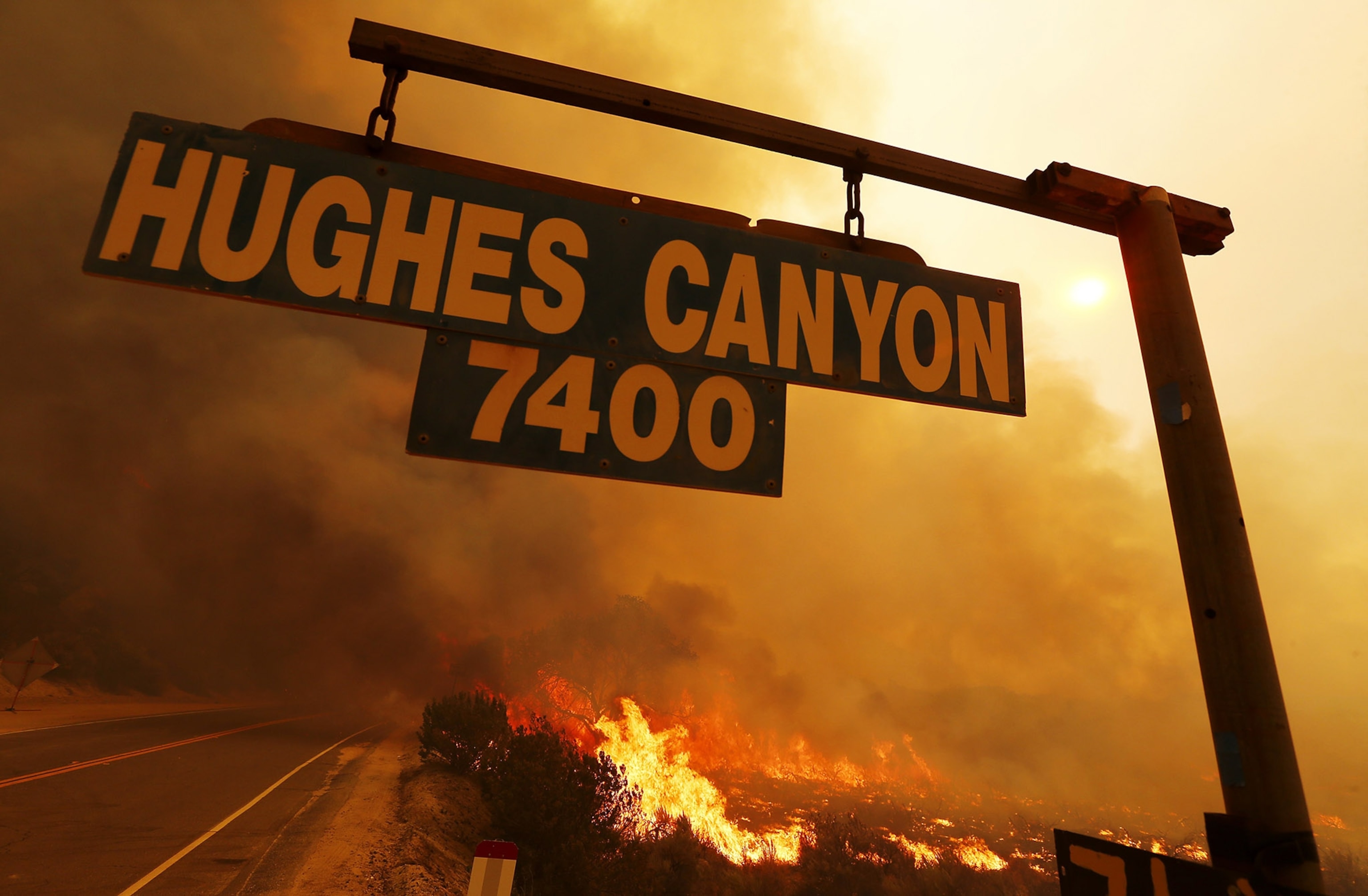 the Sand Fire burning out of control along Soledad Canyon Road near Acton