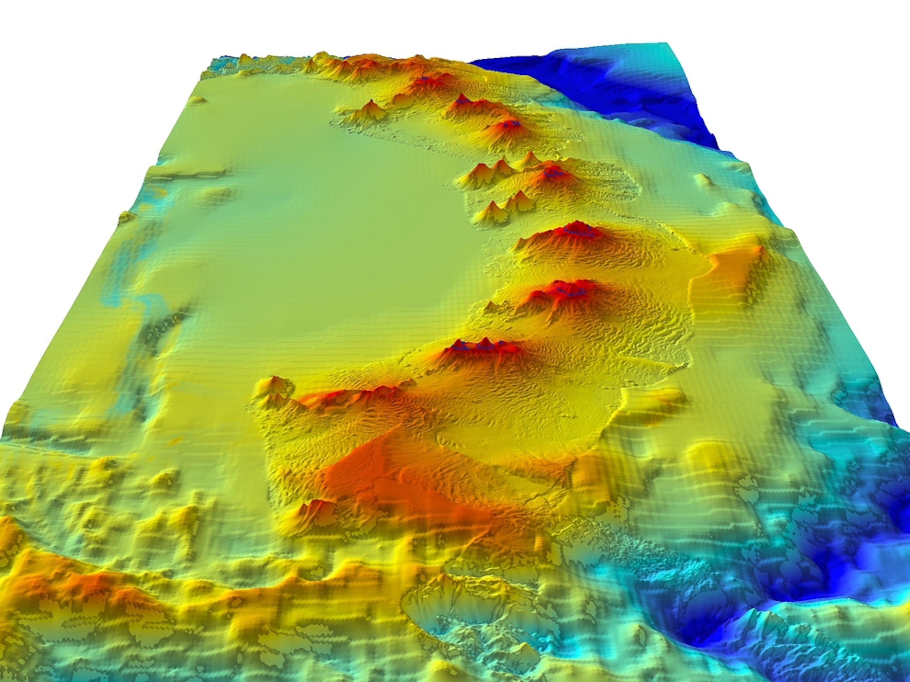 A rendering shows new-found undersea volcanoes.