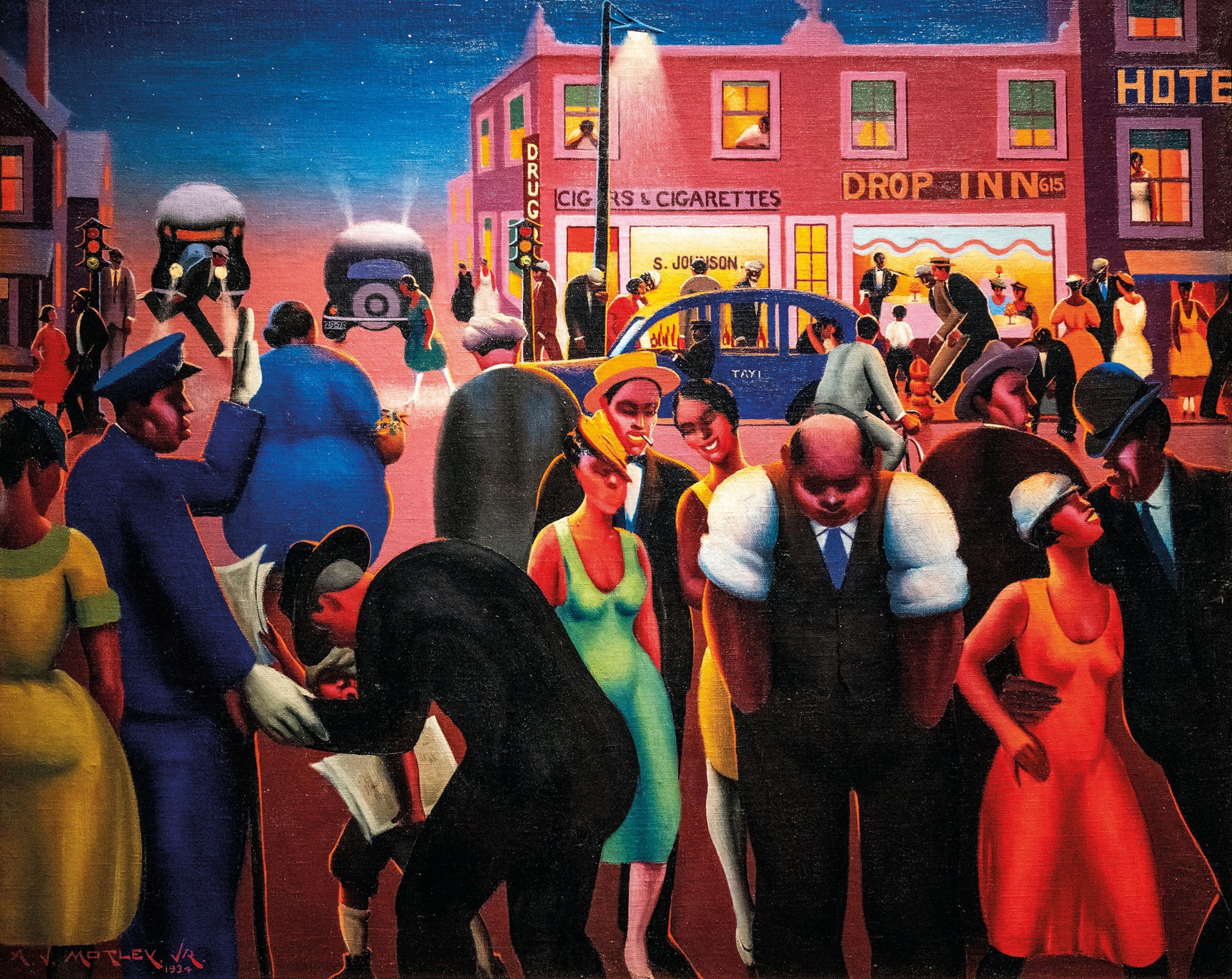 The vibrant nightlife of Chicago’s Bronzeville neighborhood is captured in the 1934 painting “Black Belt.”