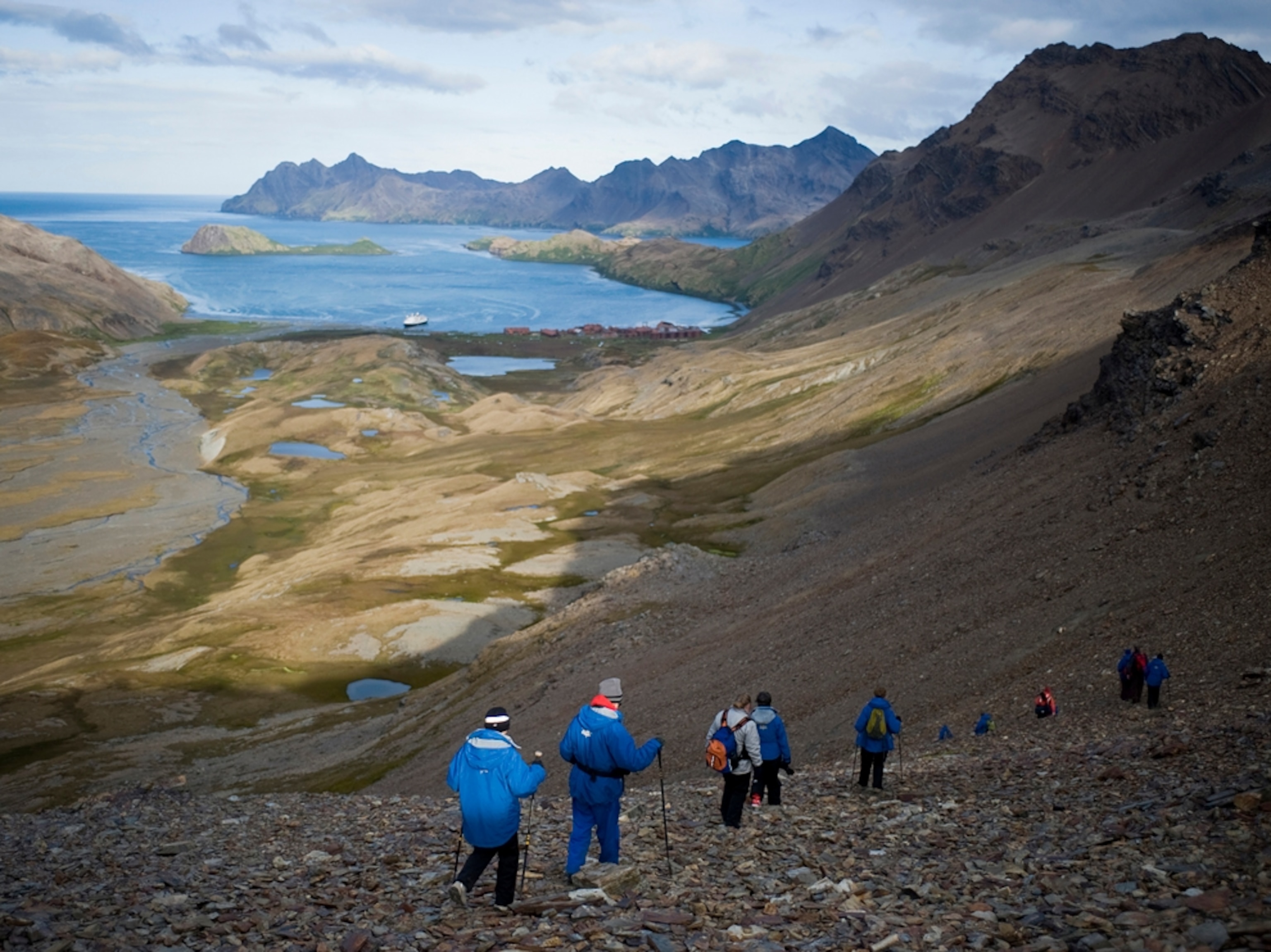 ecotourists hiking on South Georgia Island