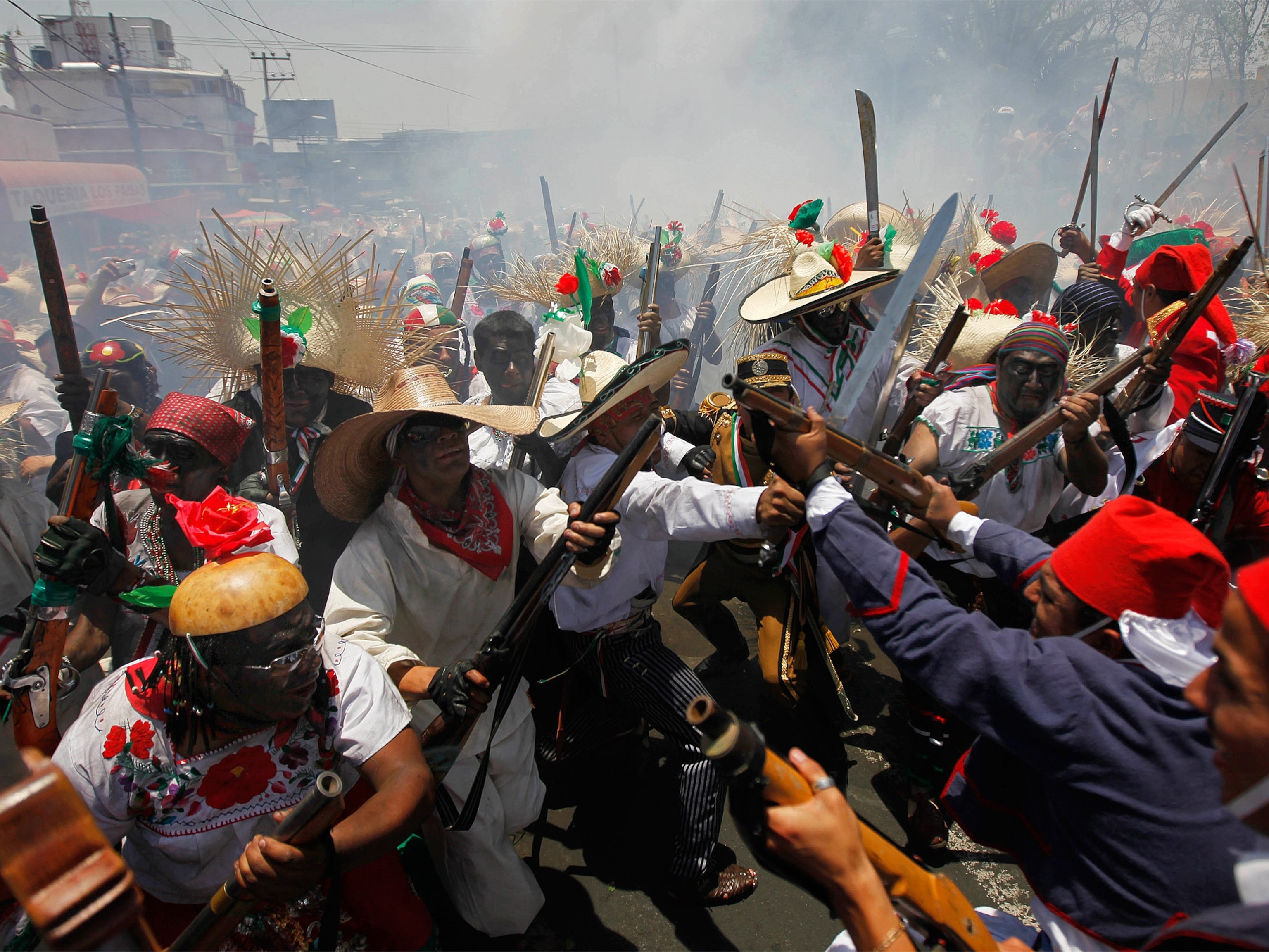 A reenactment of the Battle of Puebla in Mexico City.