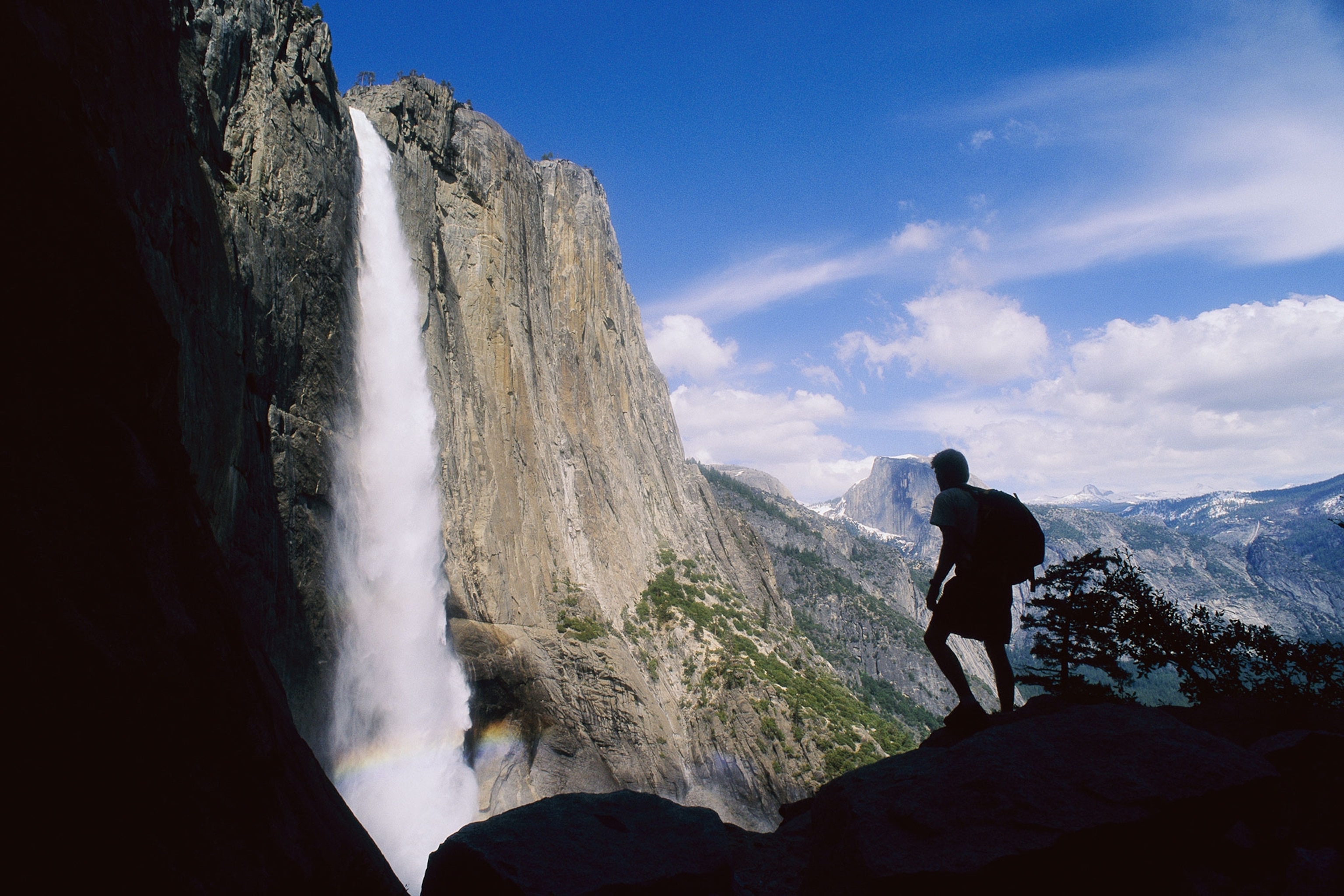hiker at Yosemite falls