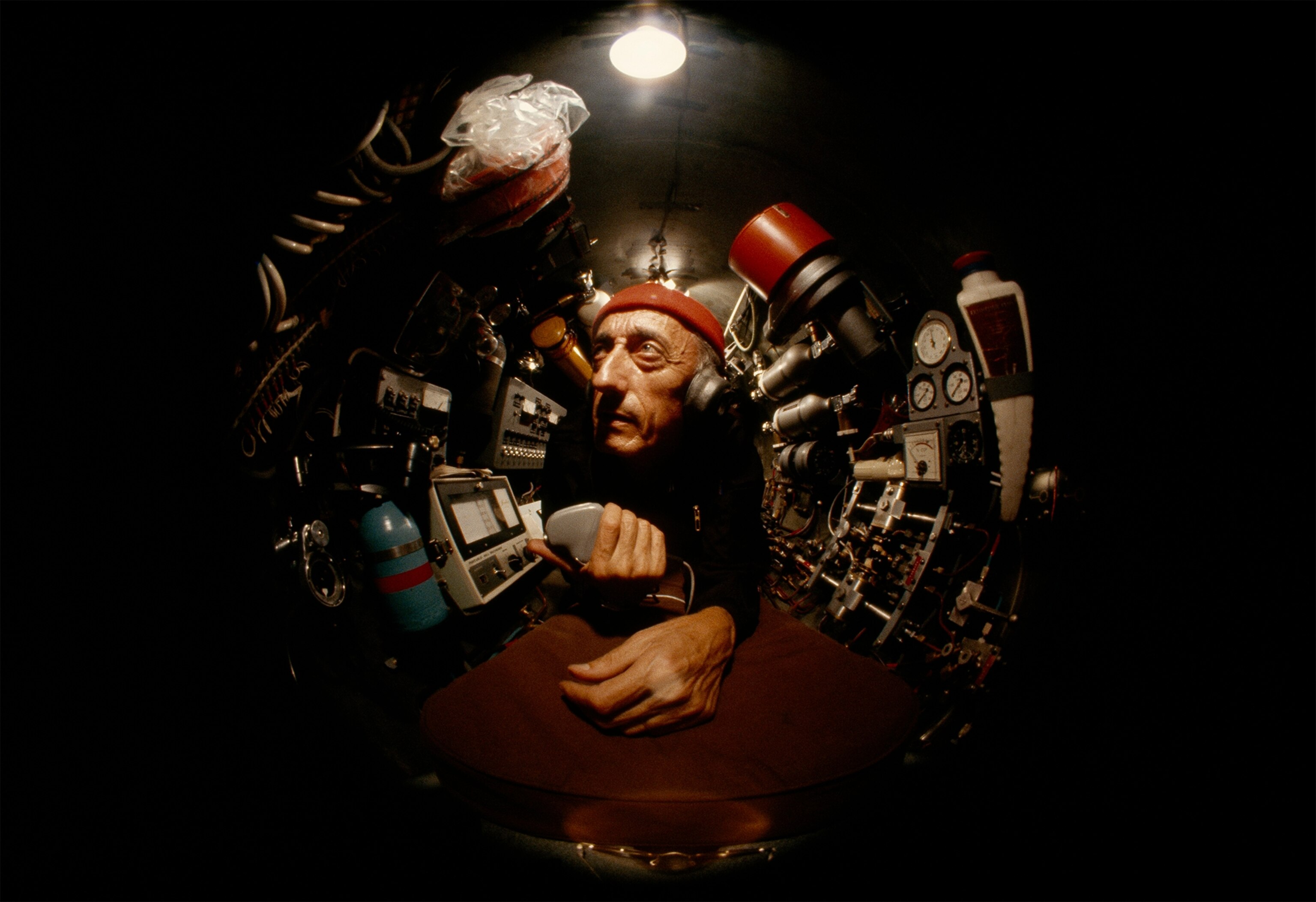 a school of fish around the research vessel, Aquarius.