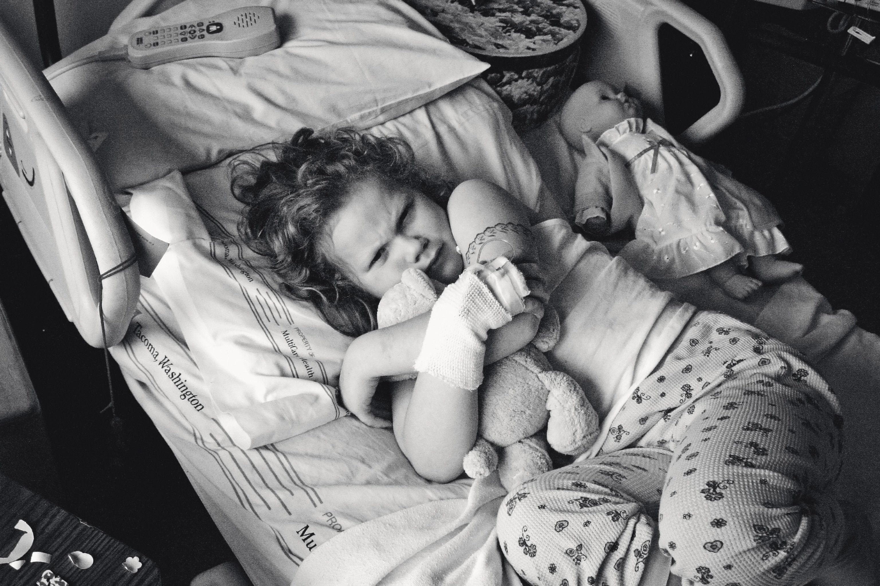 a scared child in a hospital
