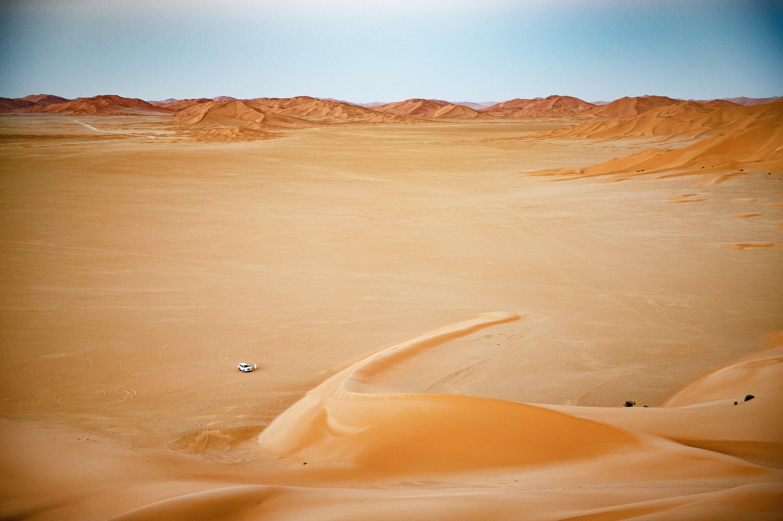 While guides like Musallam Ahmed traverse the undulating dunes with ease, driving in the desert takes practice. Tyres are semi-deflated before setting off to expand their footprint and increase the vehicles contact with the ground.
