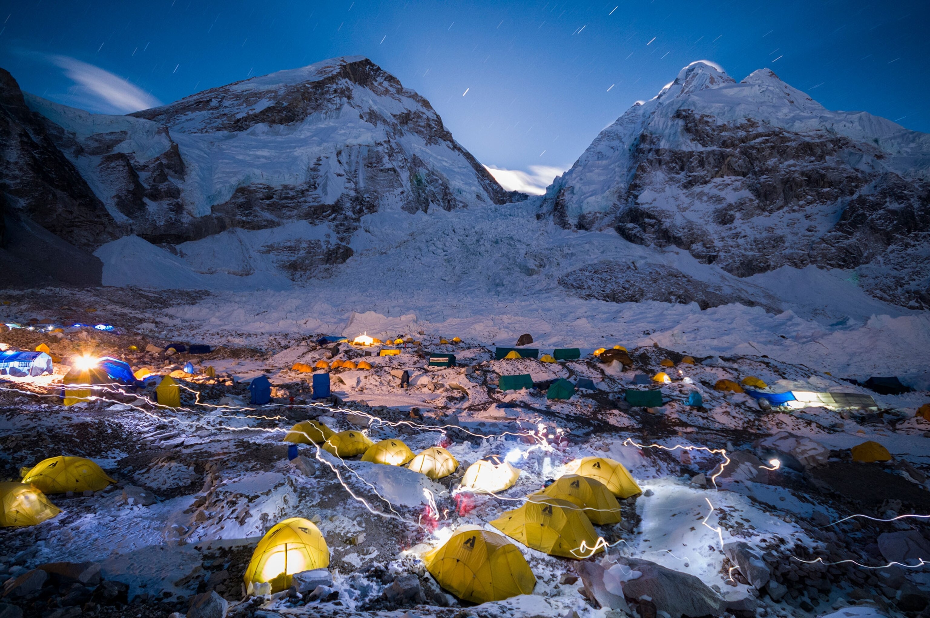 Everest basecamp at night