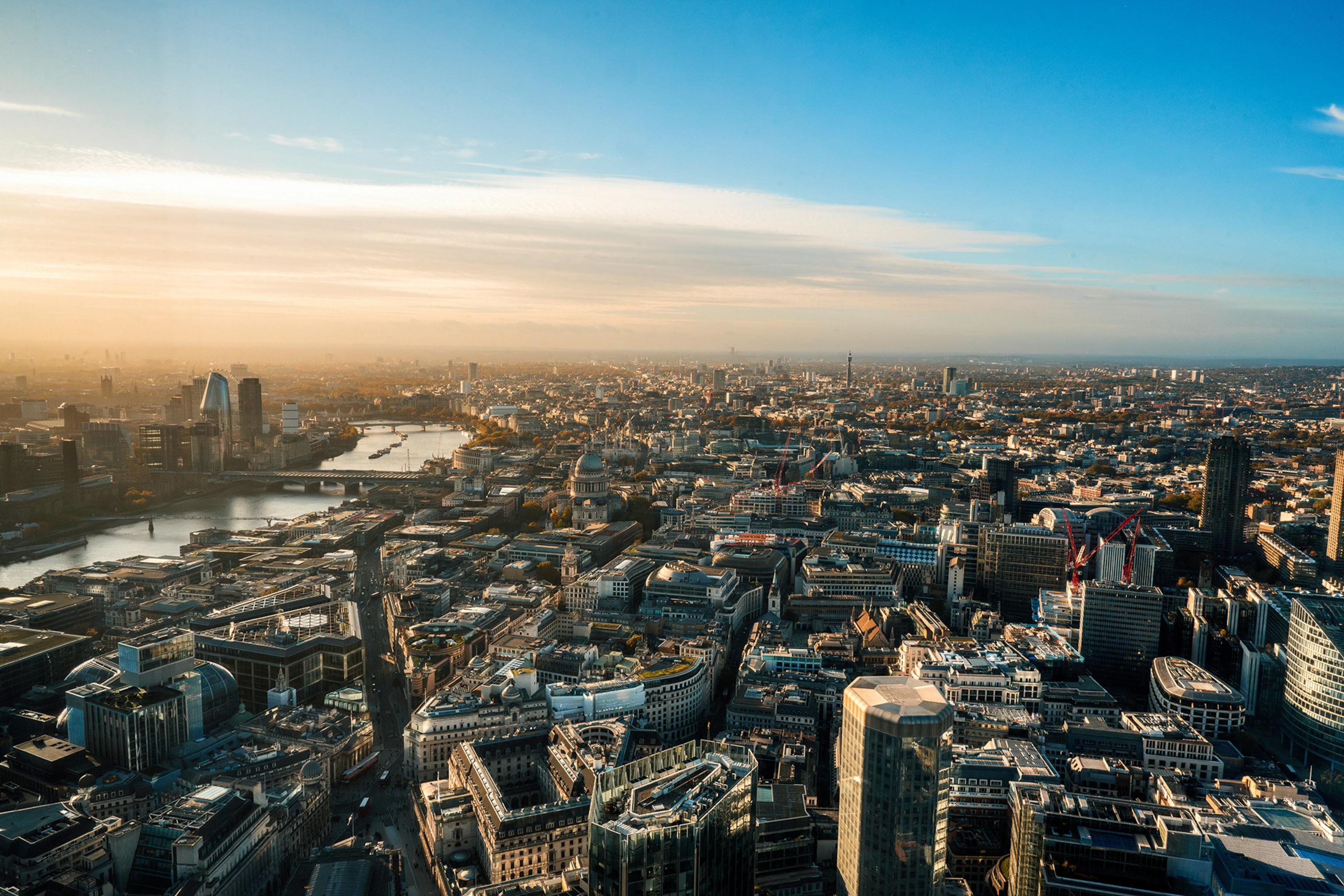 An aerial view of London and the Thames.
