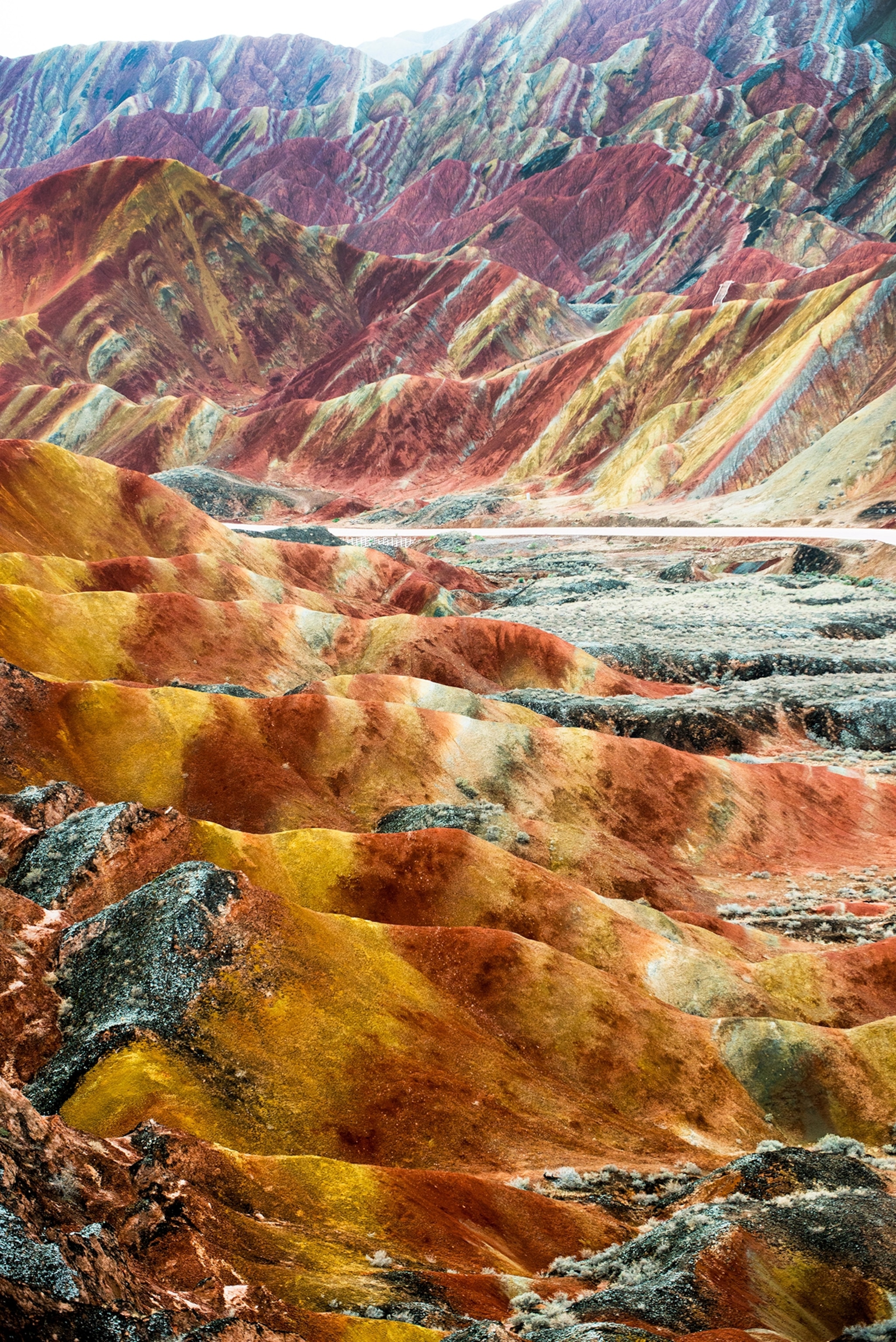 The beautiful Rainbow mountains at the Zhangye Danxia landform geological park in Gansu.