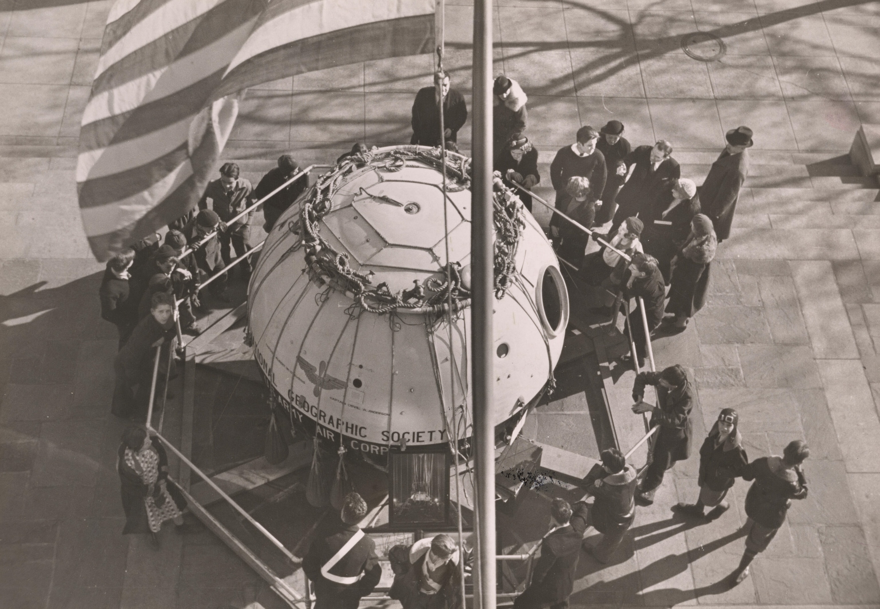 People gathered around the Explorer II stratospheric balloon
