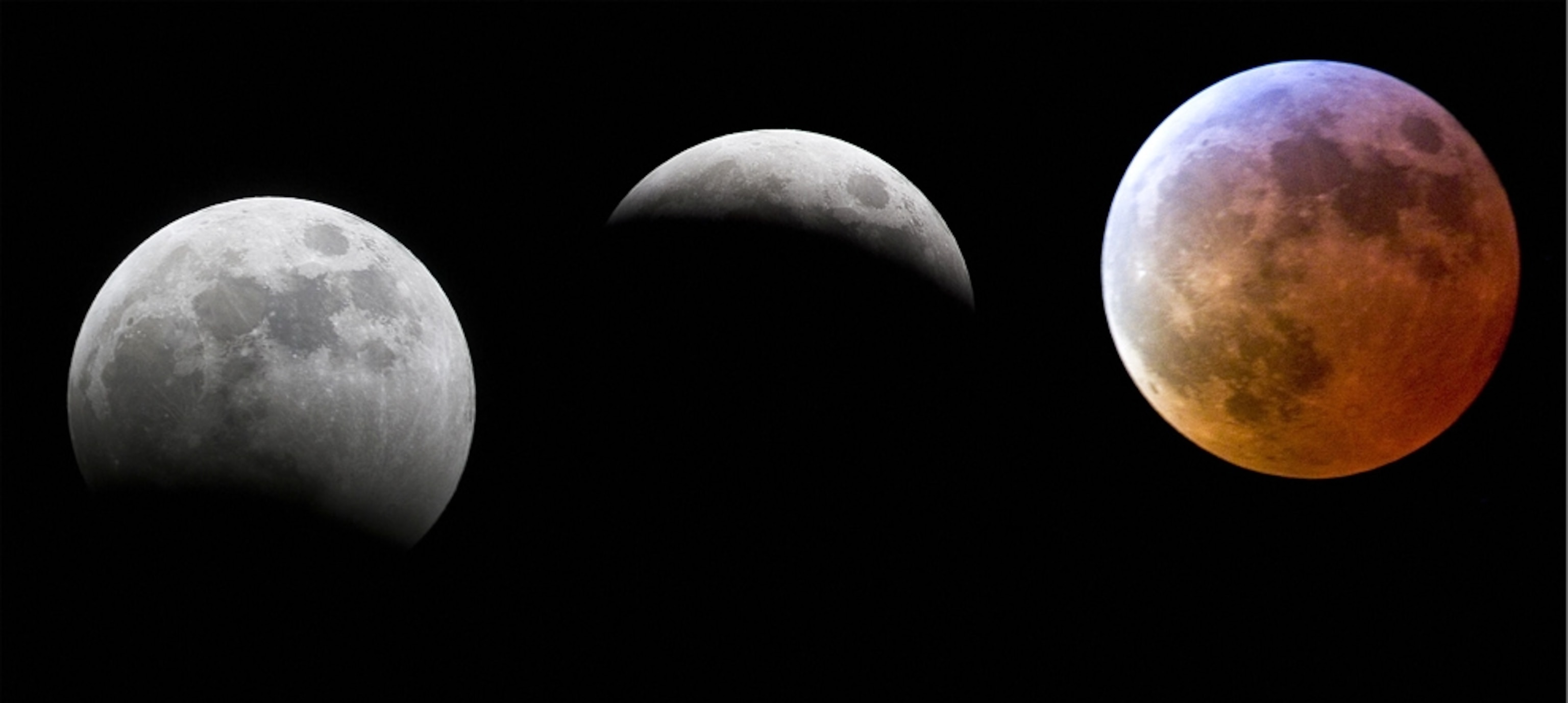 A lunar eclipse picture shows three stages of a lunar eclipse in Switzerland.