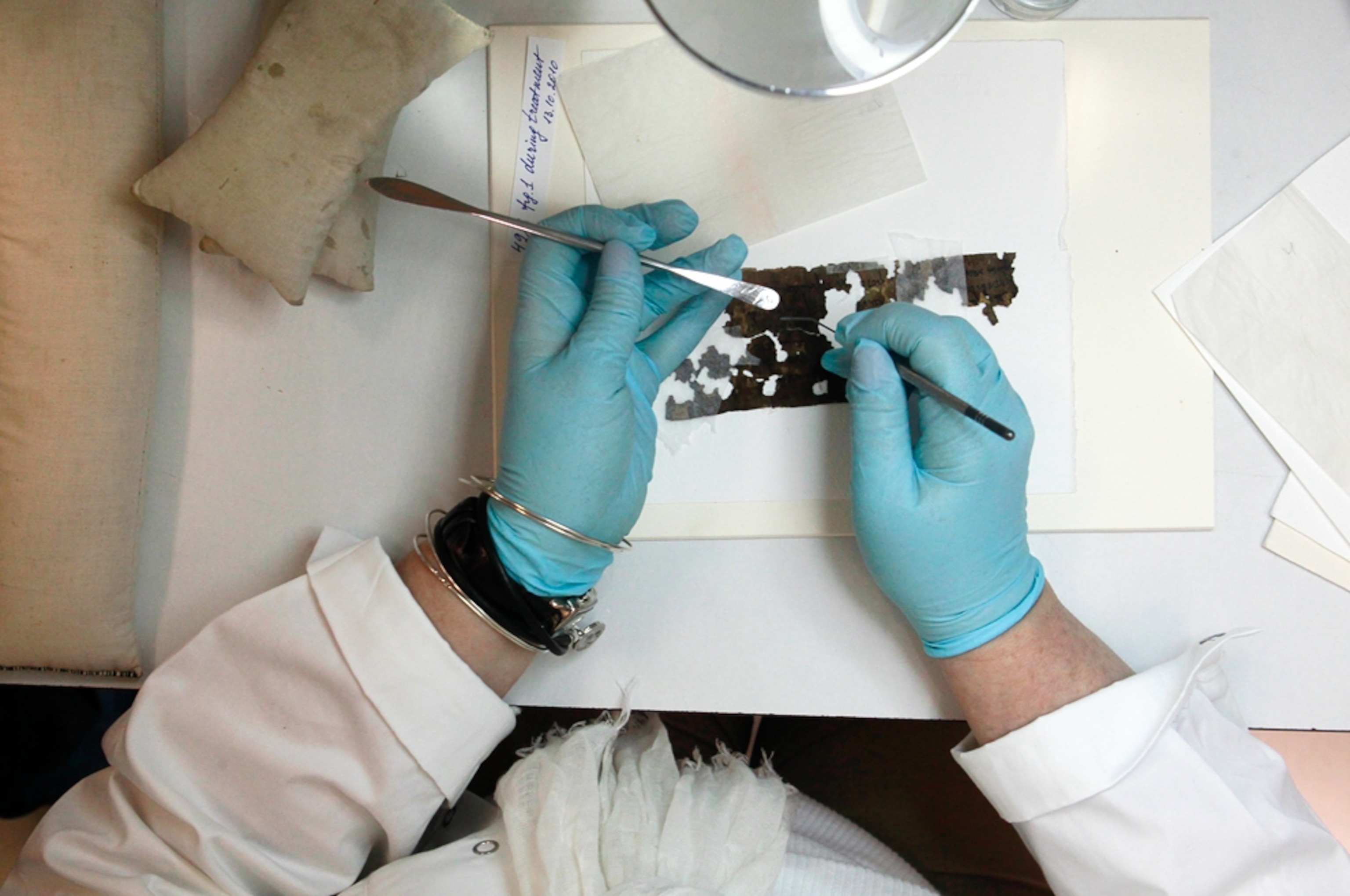 Picture of fragments of the Dead Sea Scrolls, to be digitized and posted online by the Israel Antiquities Authority and Google