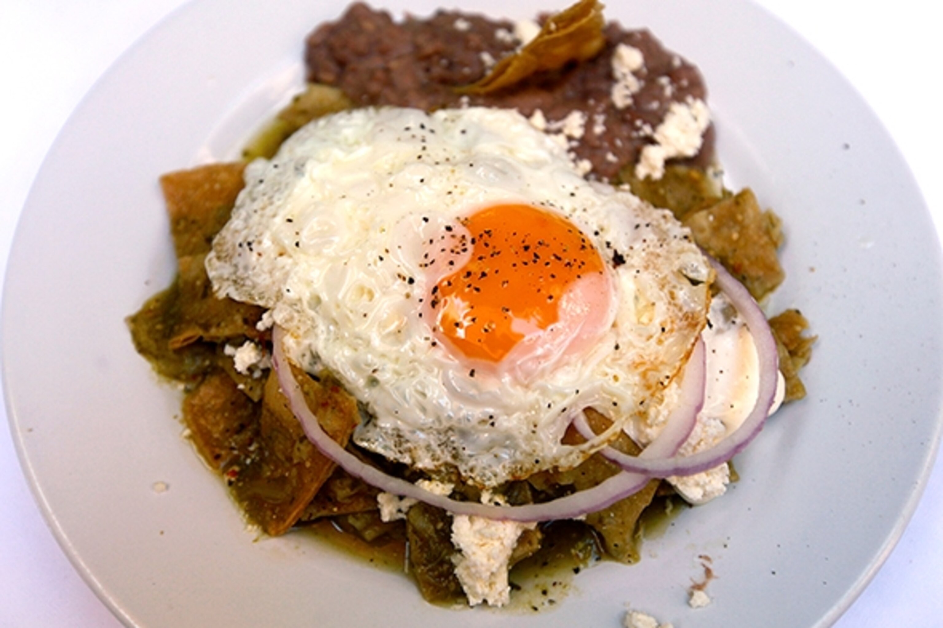 Chilaquiles topped with a fried egg at the Posada Carmina Hotel (Photograph by Jill Schneider)