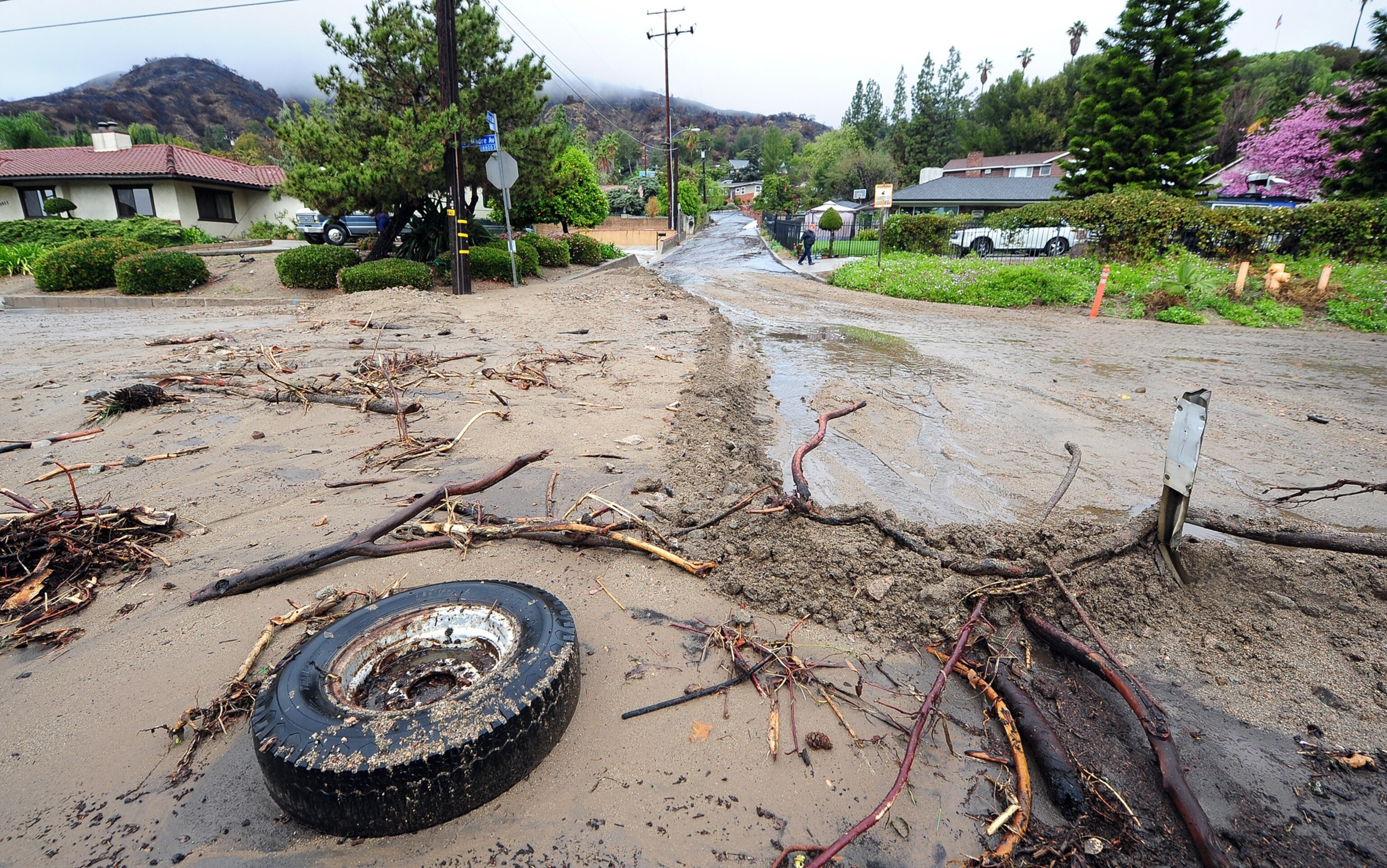 Rubble from a mudslide resulting from overnight rainfall east of Los Angeles.