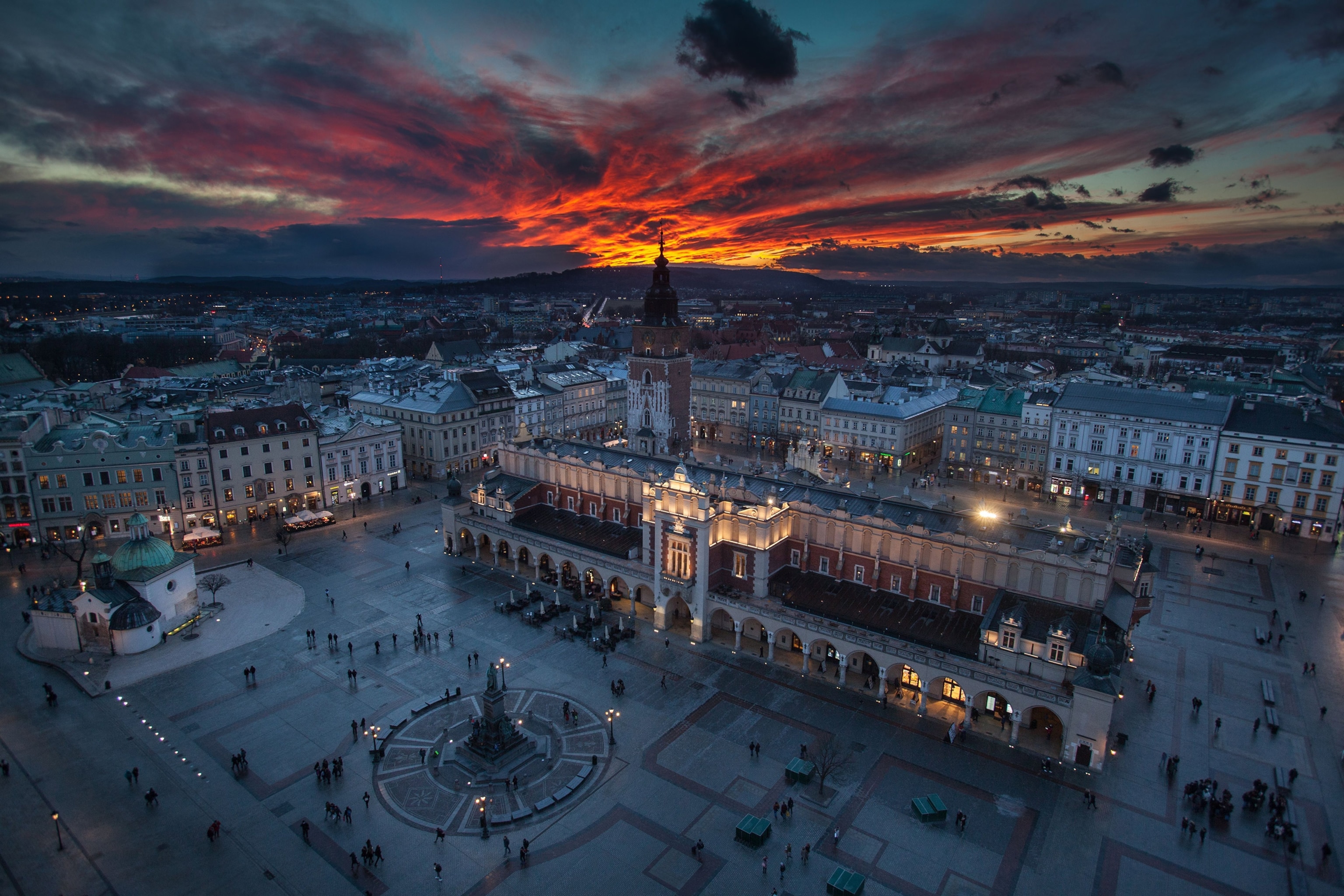 vibrant sunset over Krakow, Poland
