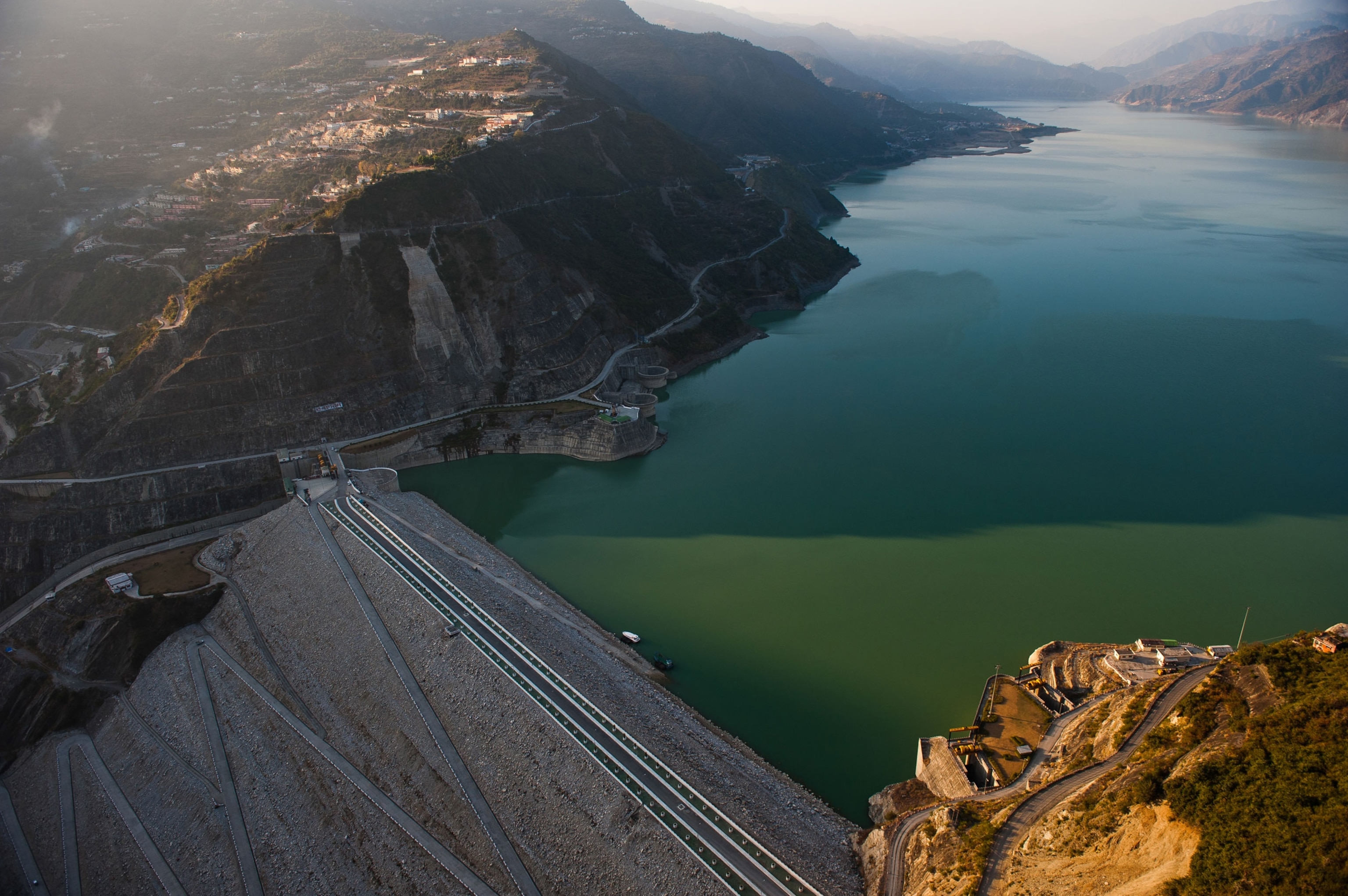 the Tehri Dam and reservoir in India