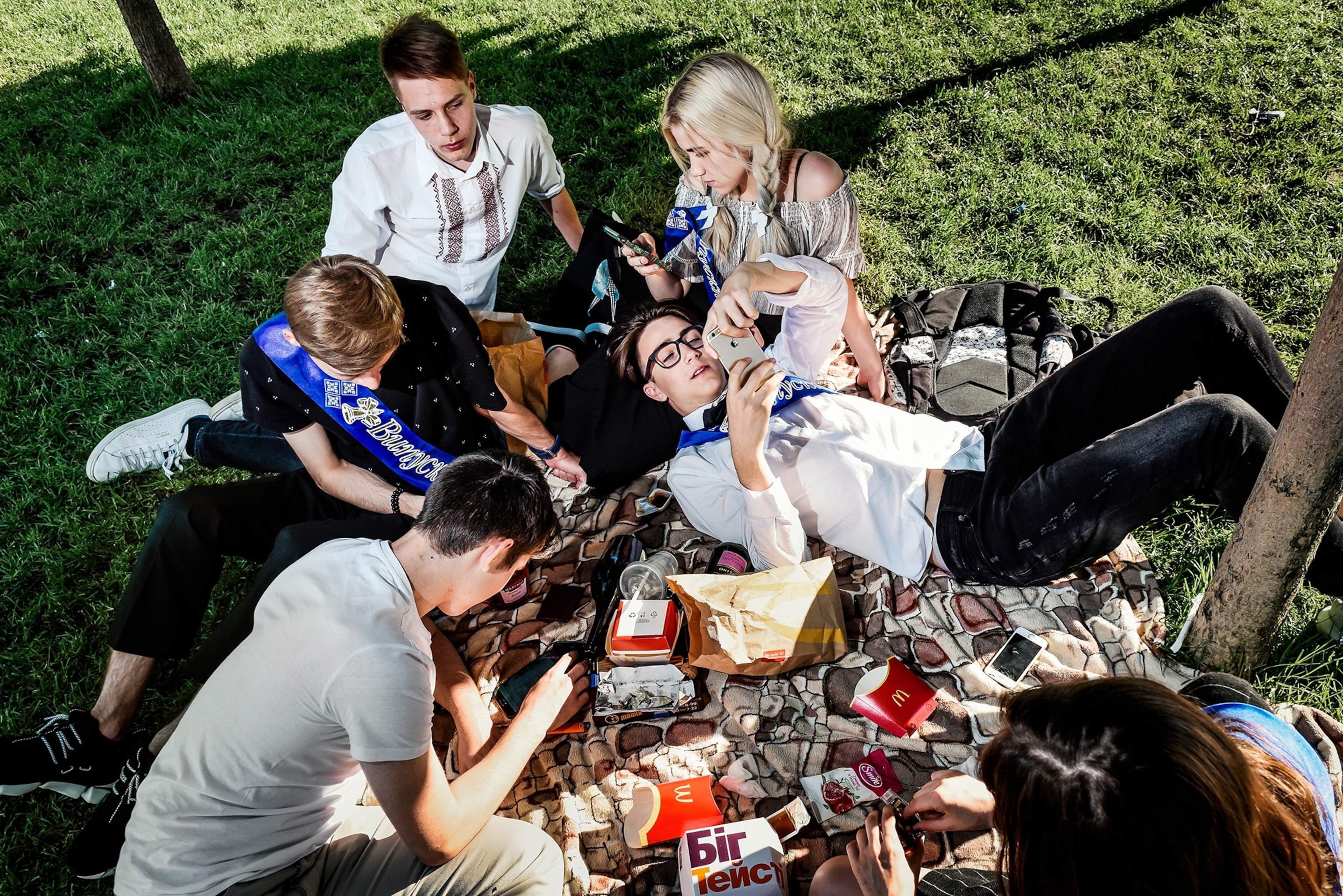 kids relaxing after the last day of school in Kiev, Ukraine