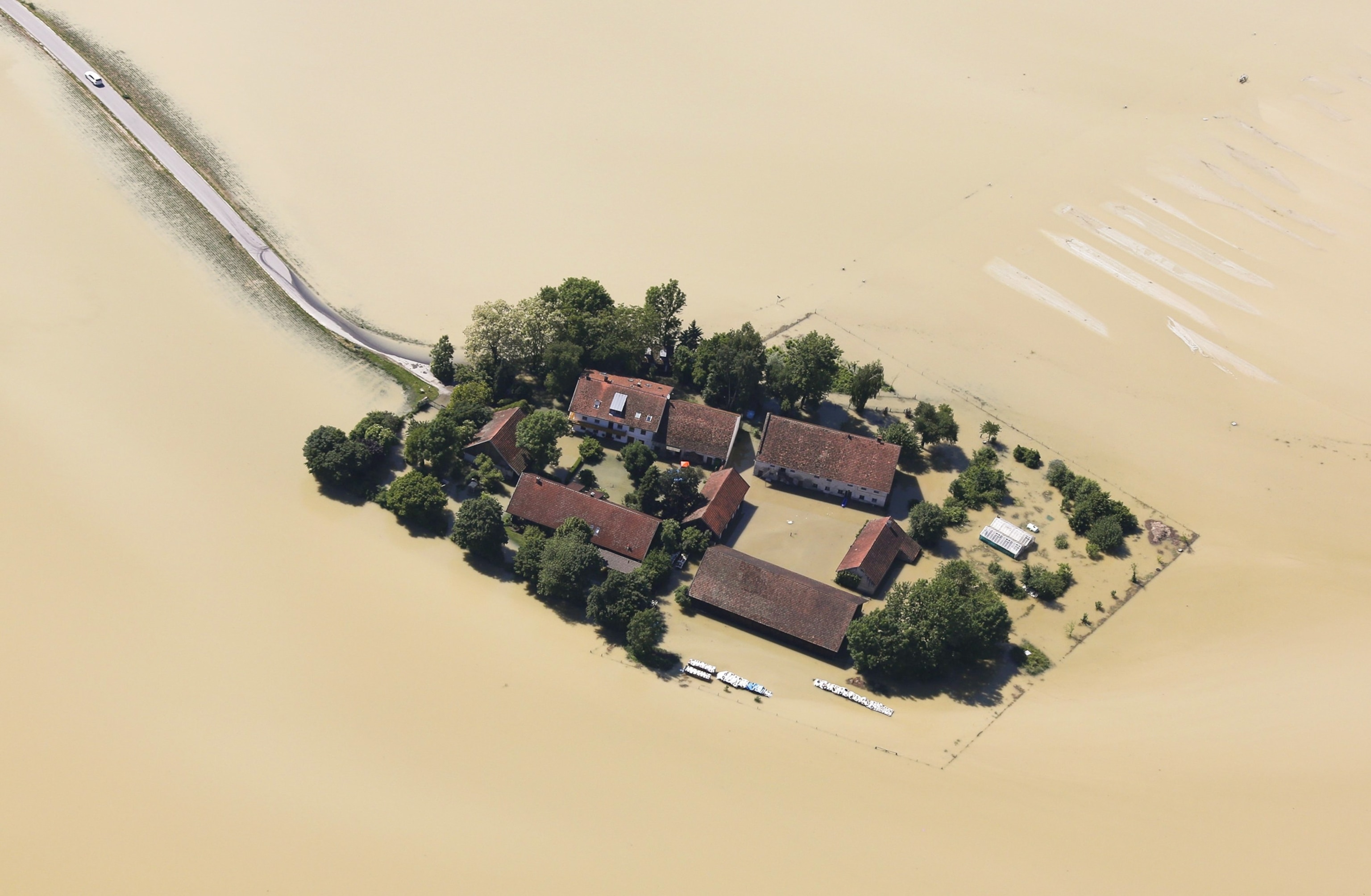 An aerial view of flooded homes near Deggendorf, Germany.