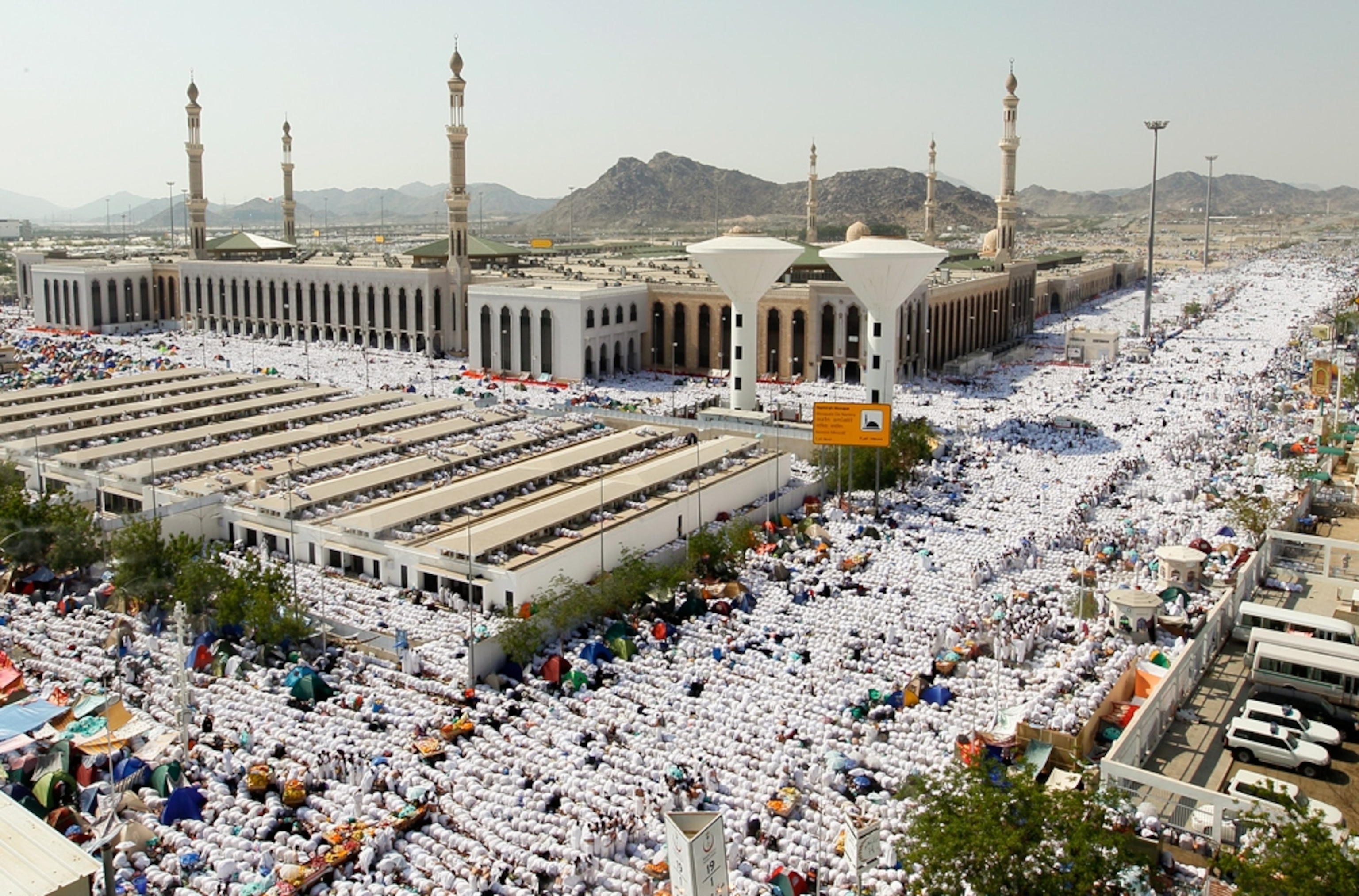 During the hajj, Muslim pilgrims pray outside Namira mosque in Arafat, near Mecca Saudi Arabia (picture)