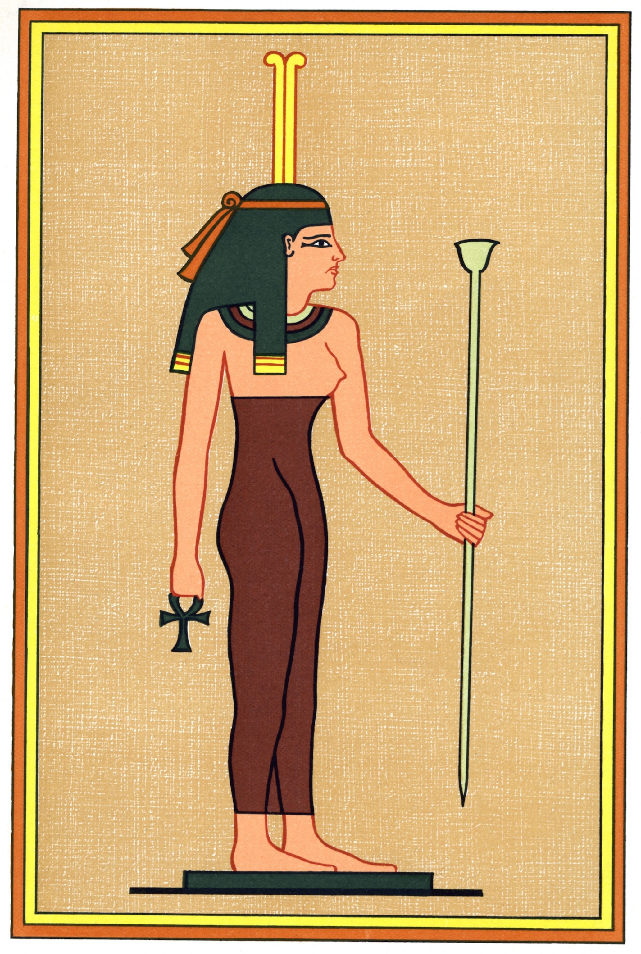 The goddess Neith was originally the goddess of war and hunting and worshiped especially at Sais in the western Delta region, carrying bows and arrows.