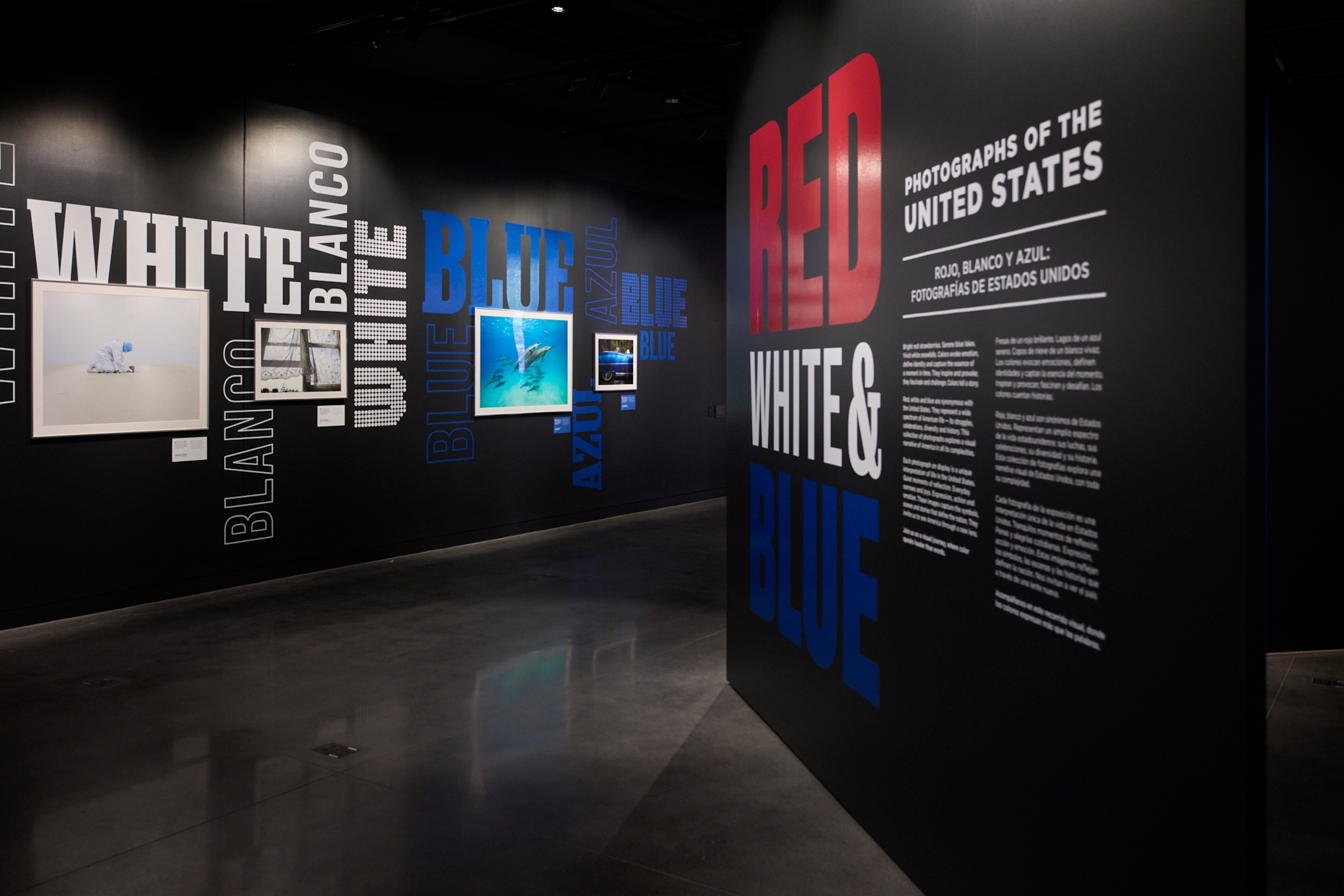 “In Focus,” a permanent exhibition showcasing celebrated National Geographic photographs that highlight the power of visual storytelling. Interior shots of the new National Geographic Museum of Exploration. Within the exhibition is the Spotlight Gallery, which features a rotating show. The first show is “Red, White, and Blue: Photographs of the United States.”