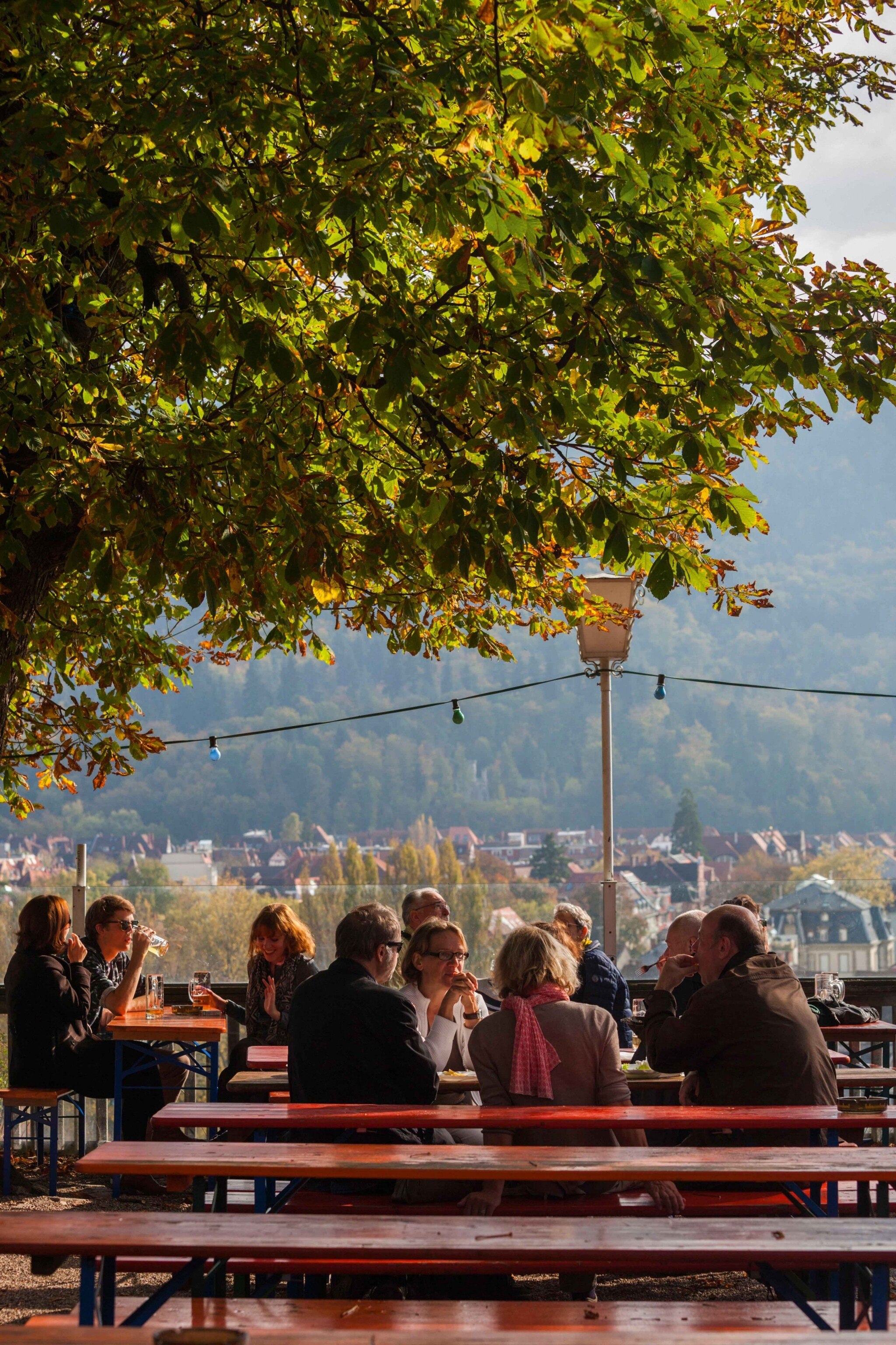 The Schlossburg mountain beer garden is a well-loved by visitors and locals alike in Germany's Baden-Württemberg region.