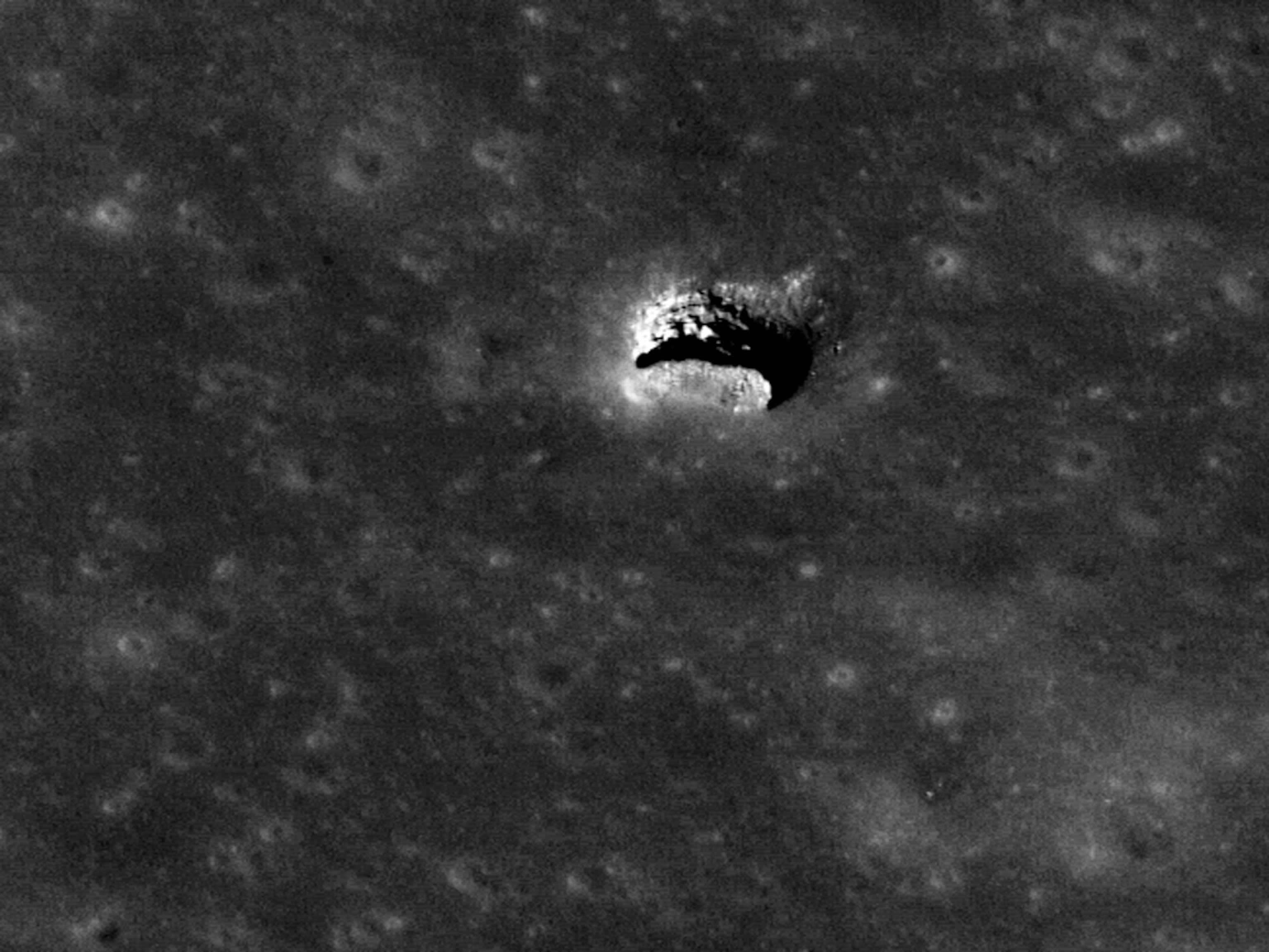 a pit opening to a lava tube on the moon.