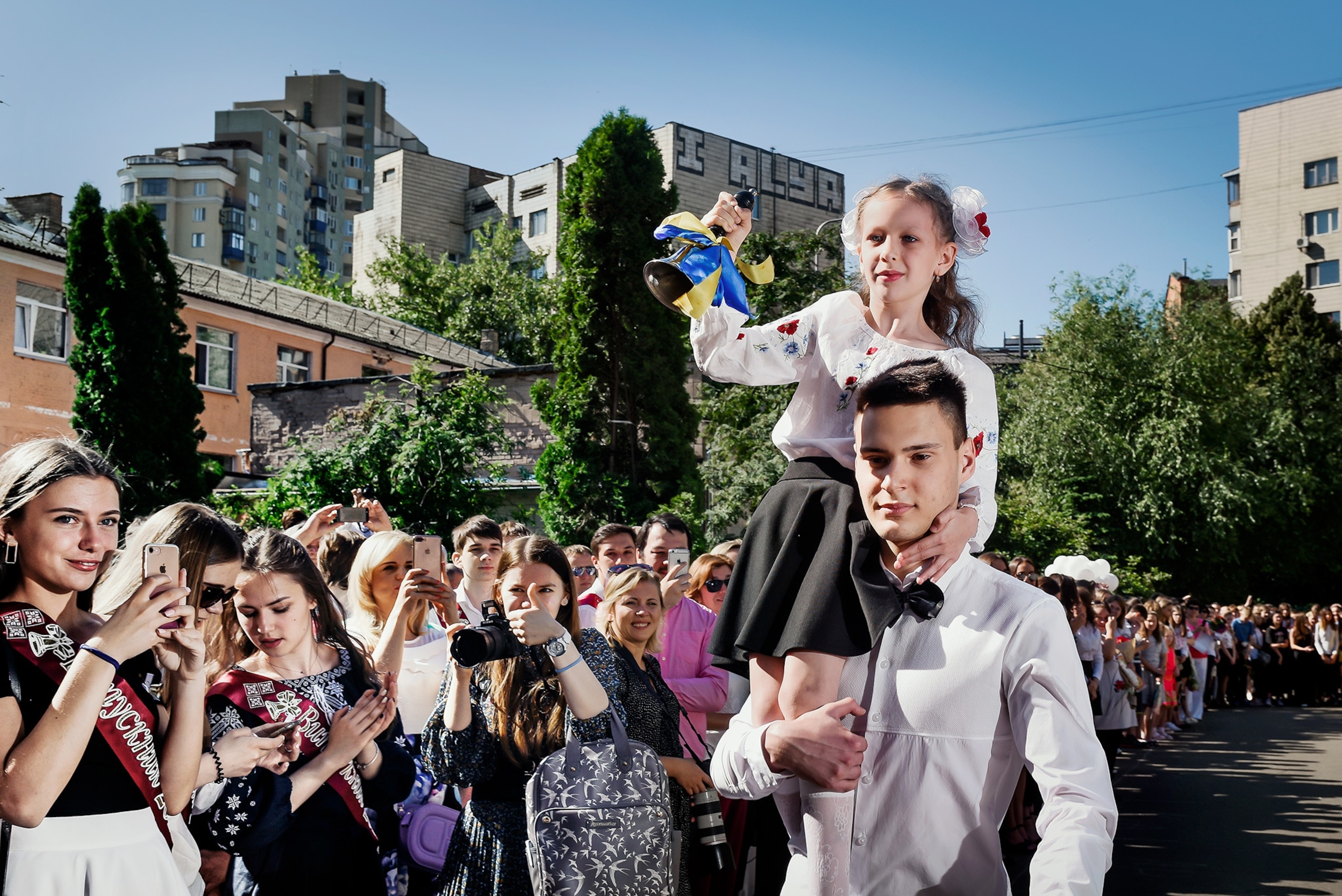 kids celebrating the last day of school in Kiev, Ukraine