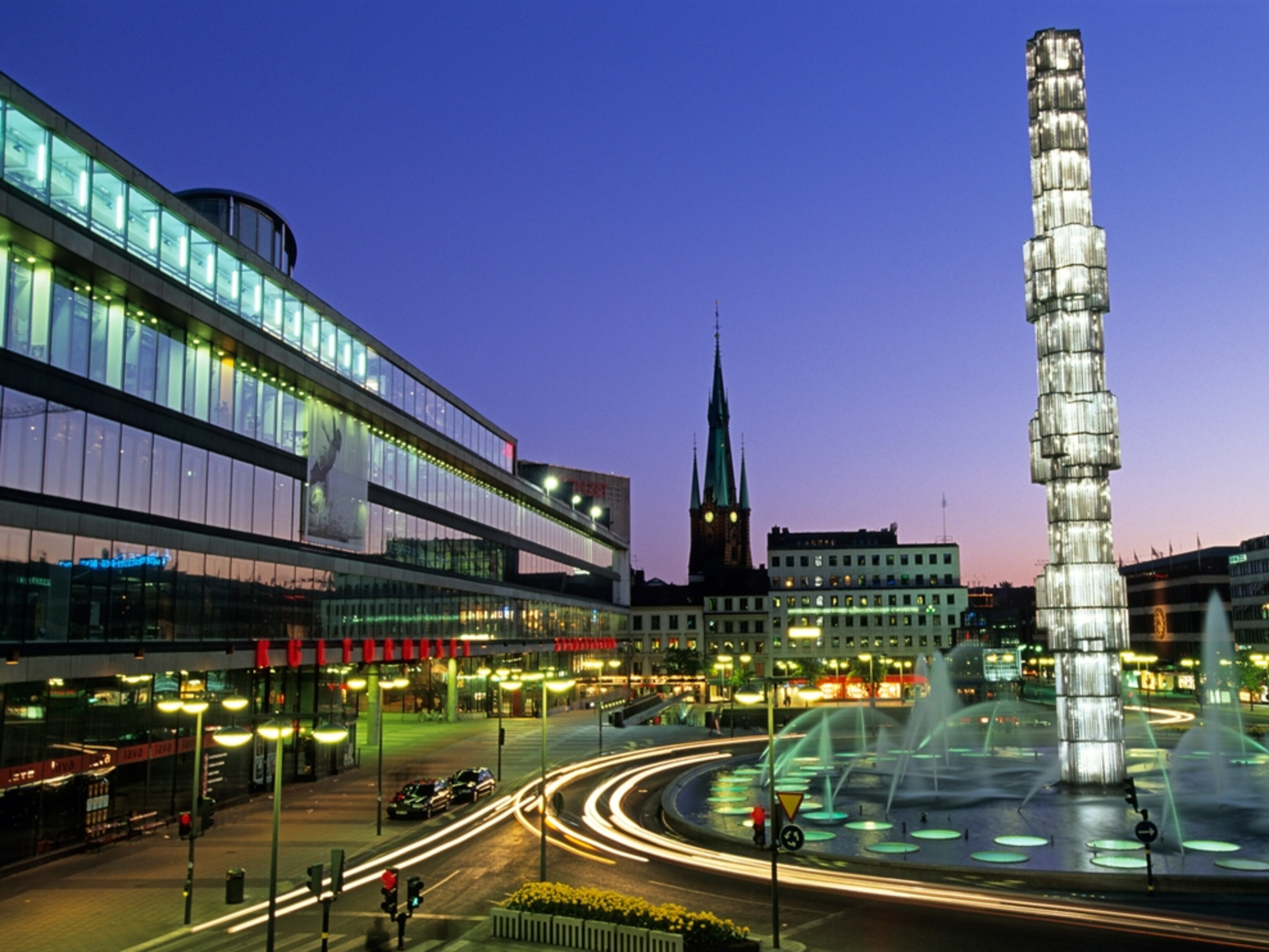 Glass obelisk and fountain at Sergels Torg, Stockholm