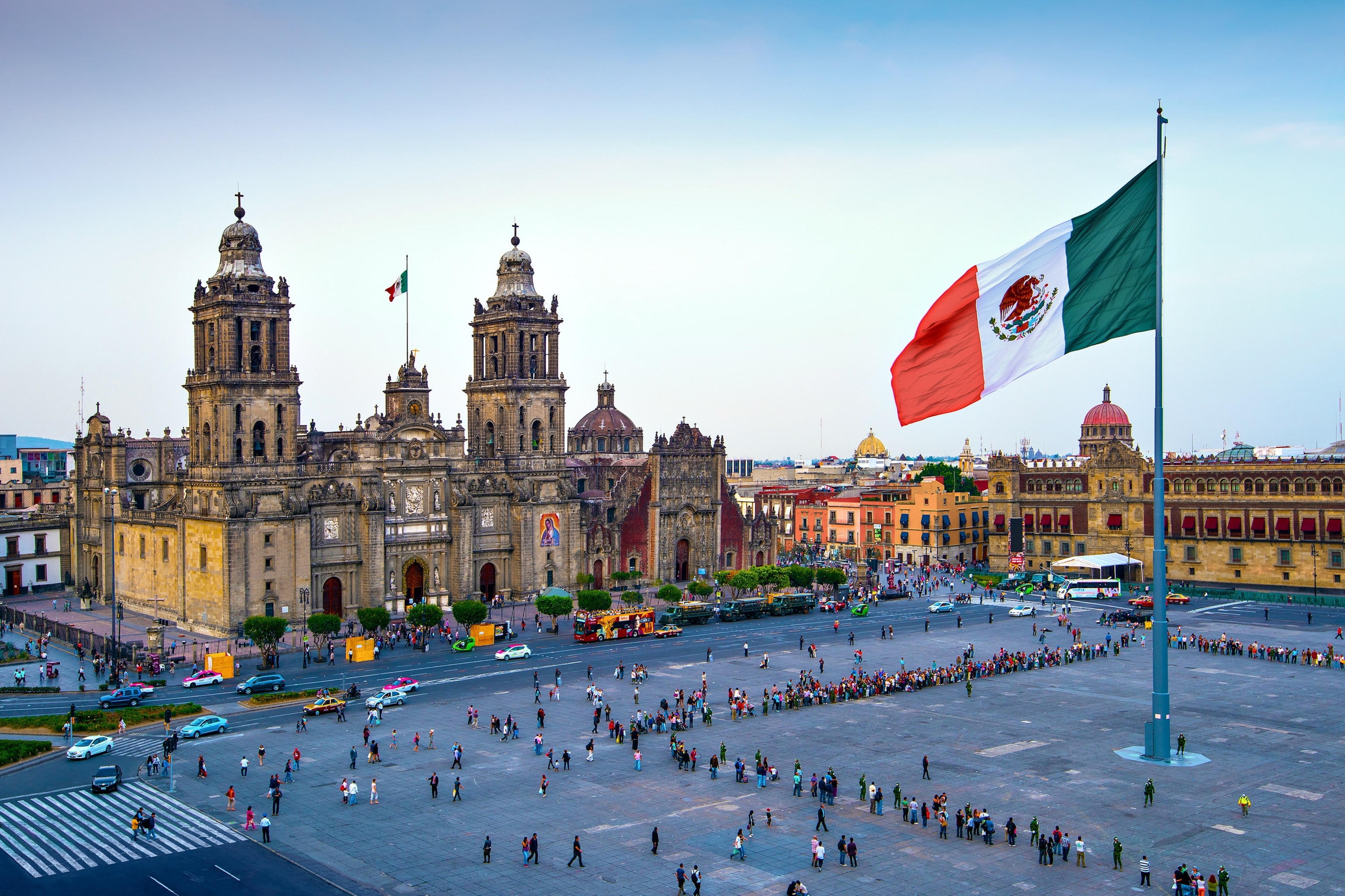 The Metropolitan Cathedral facing Constitution Square in Mexico City, Mexico