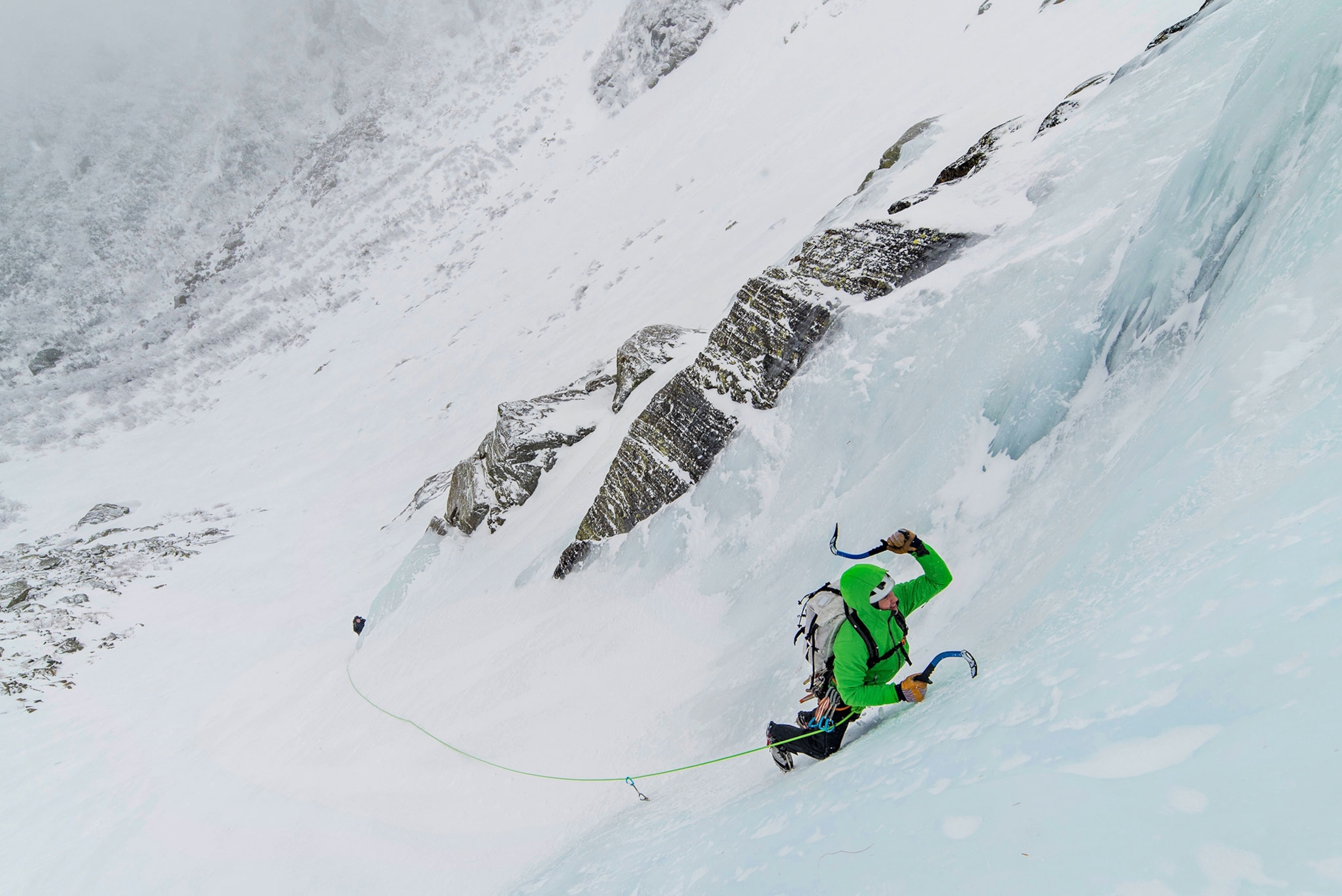 an ice climber climbing in New Hampshire