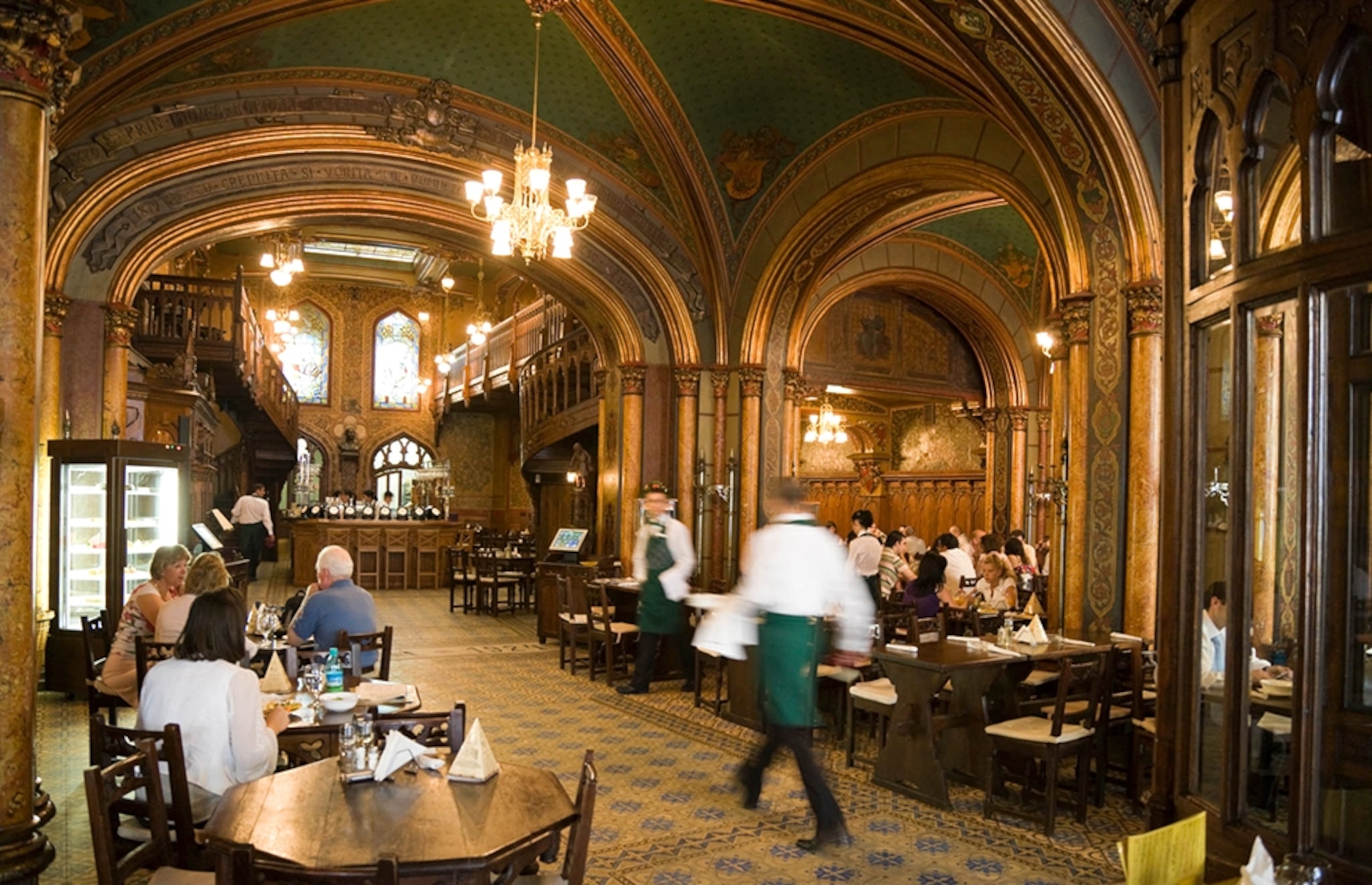the interior of Caru' cu Bere restaurant, Bucharest