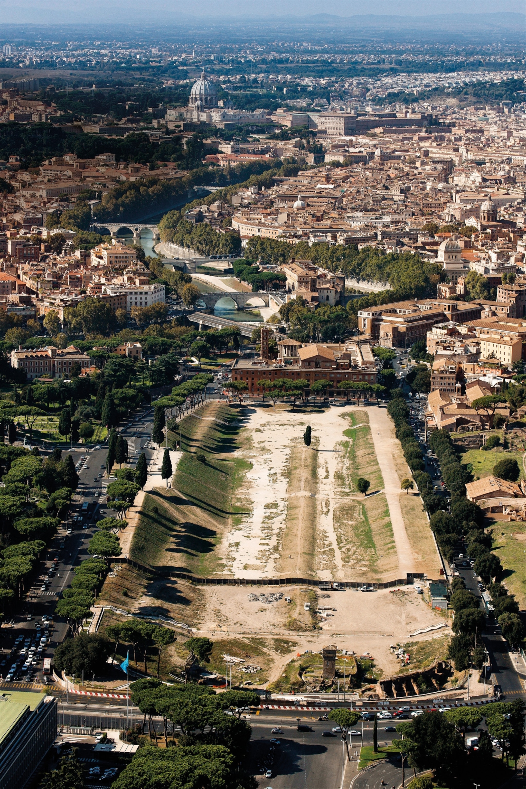 An aerial photograph of where a chariot stadium once stood