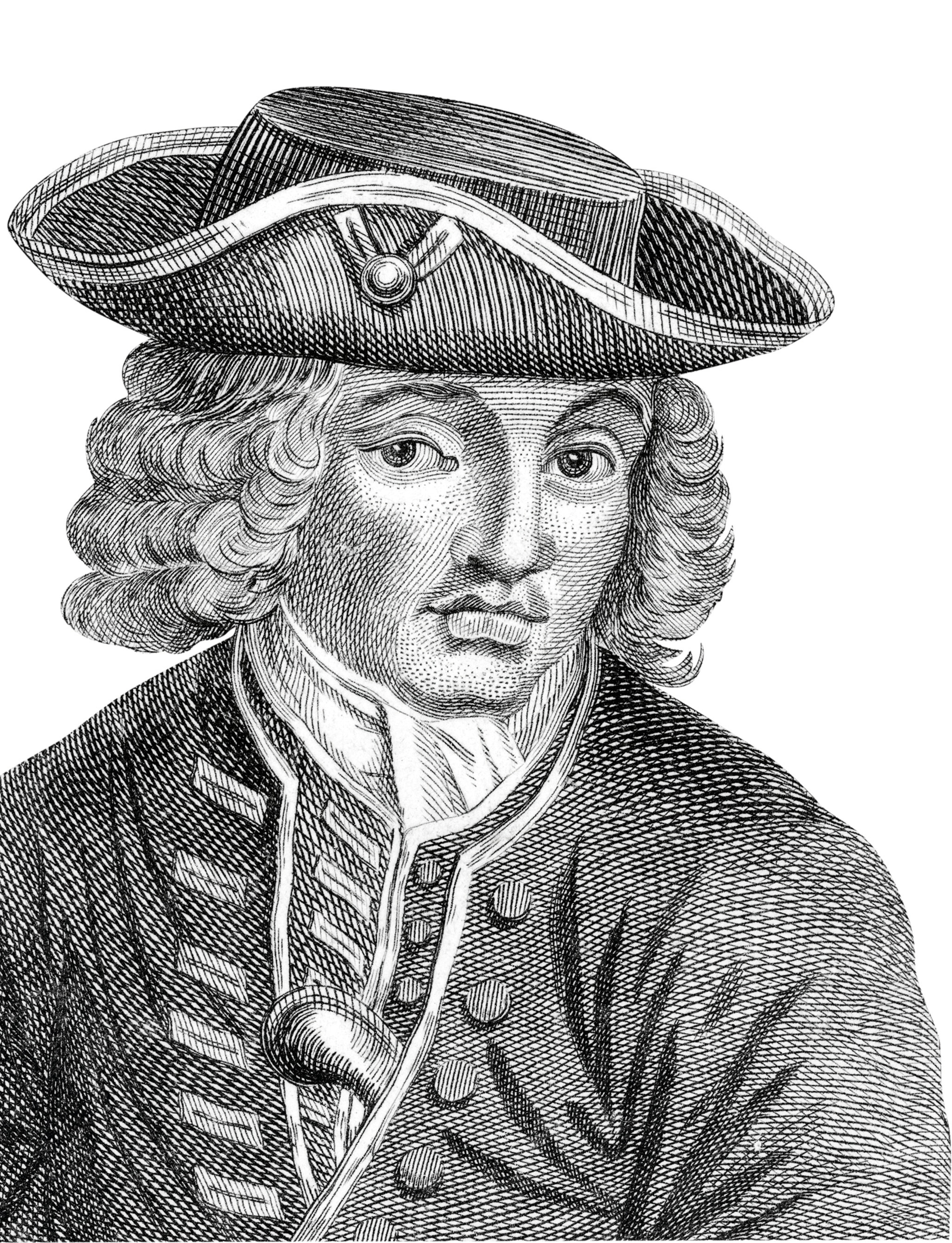 Jonathan Wild depicted with a gun sticking out of his coat.