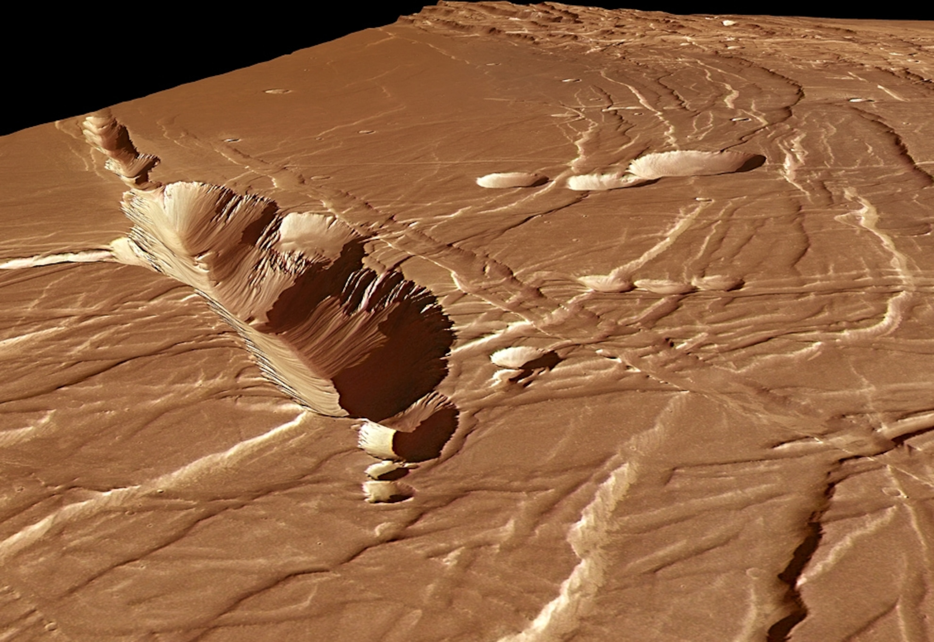 Mars's Phoenicis Lacus region shows depressions in a picture.
