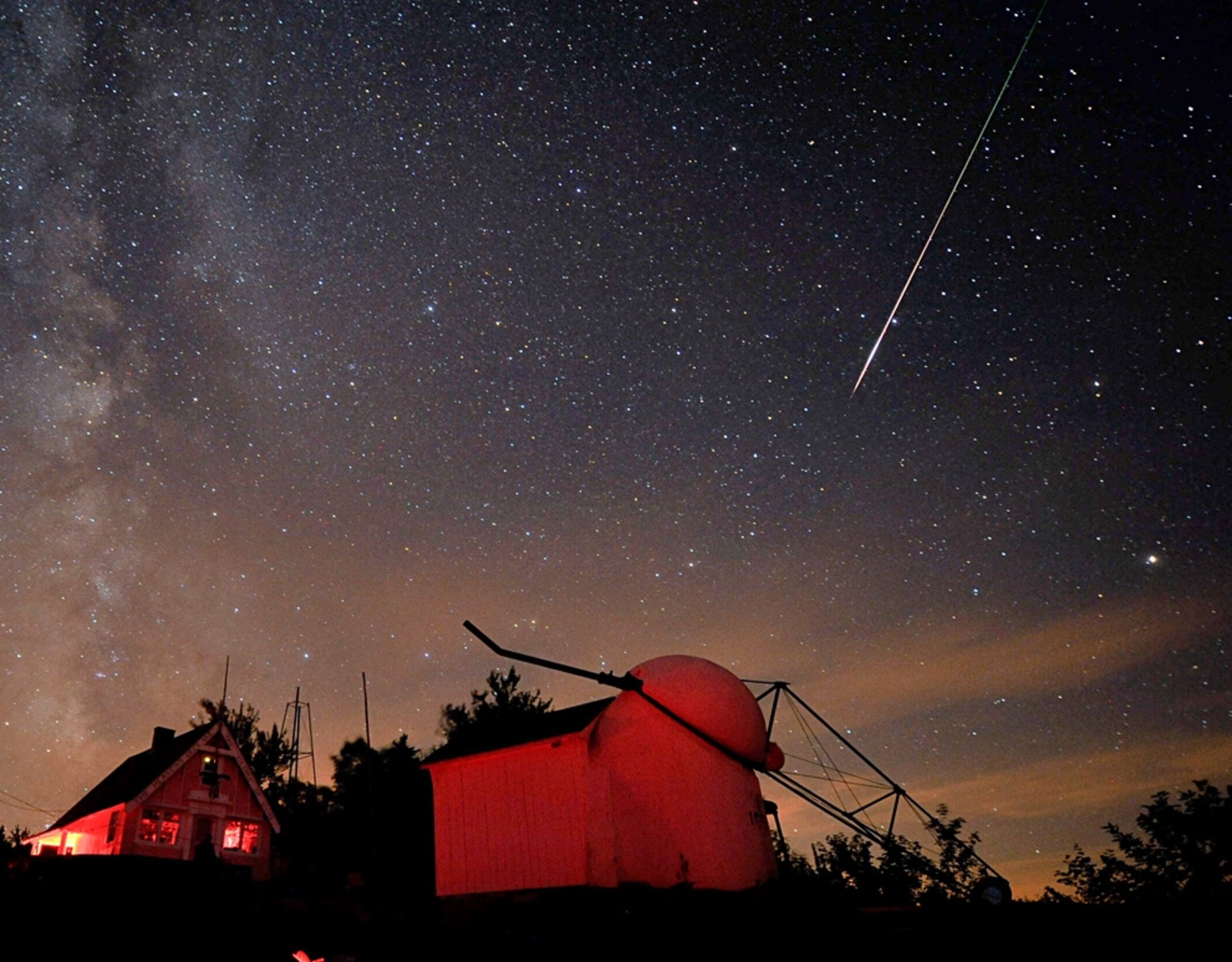 A picture of a Perseid meteor streaking over the Stellafane Observatory in Springfield, Vermont, on August 7
